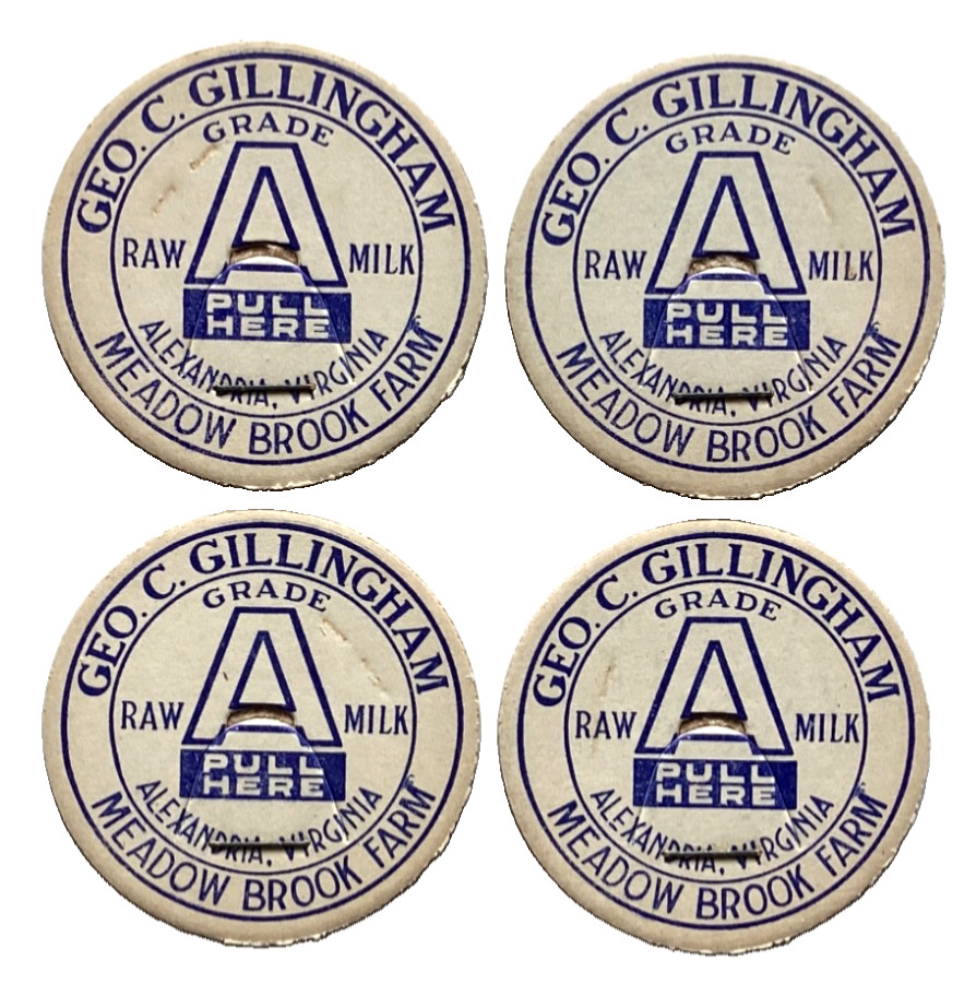 LOT of 4  MEADOW BROOK FARM  MILK  ALEXANDRIA  VIRGINIA  VA  MILK BOTTLE CAPS