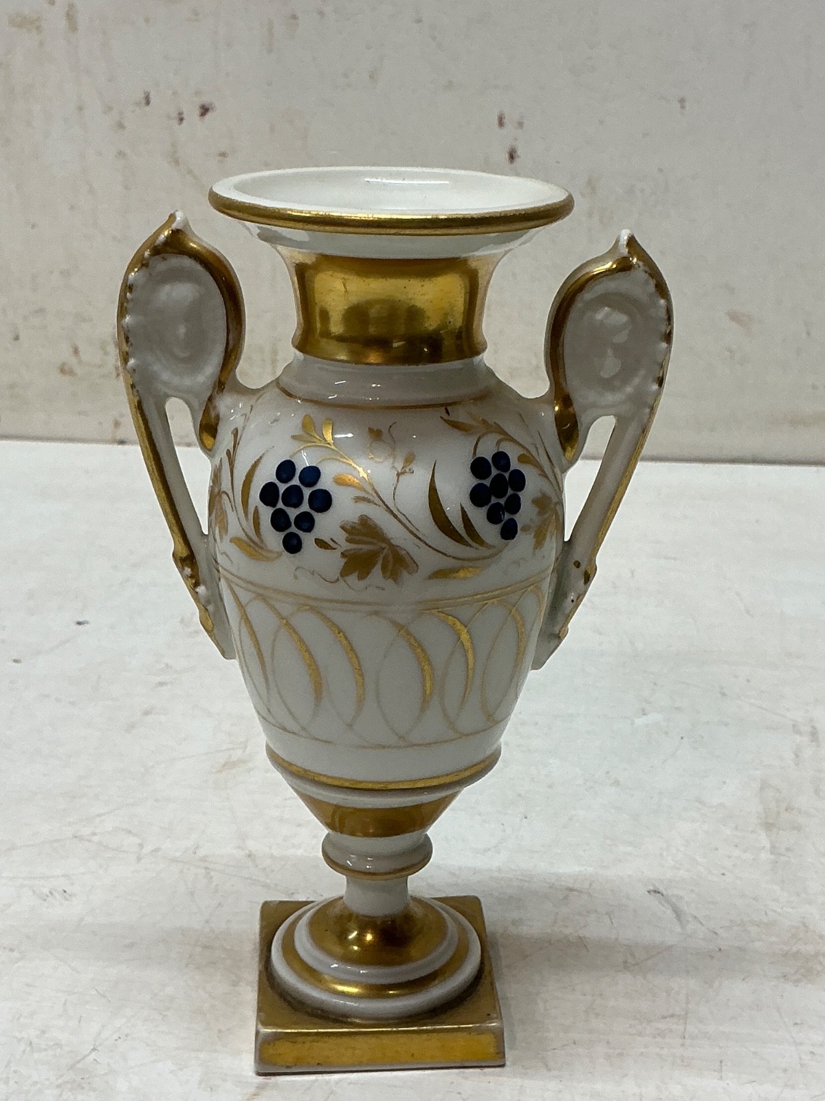 Antique Old Paris Porcelain Miniature Urn Vase Vieux Paris Gilt Grape 19thC 6.5