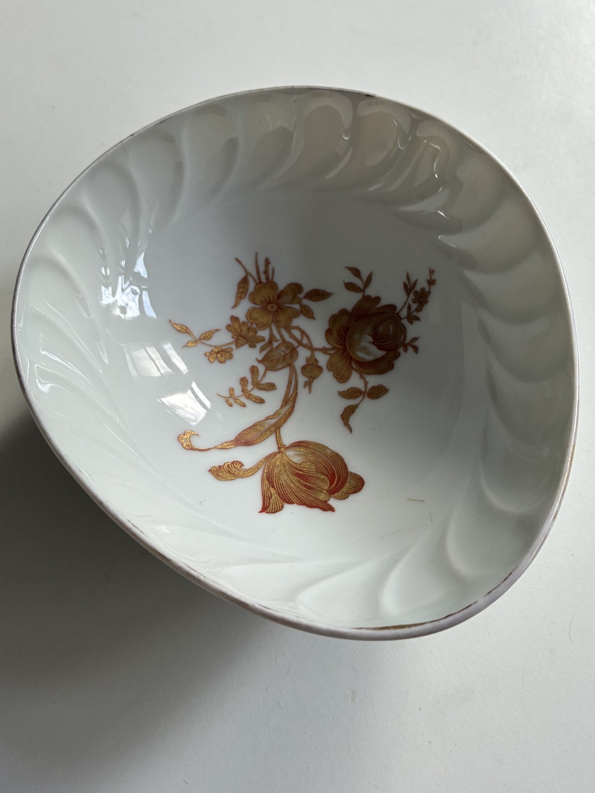 VTG Limoges France Oval Shaped Deep Trinket Candy Dish Floral Gold Trim