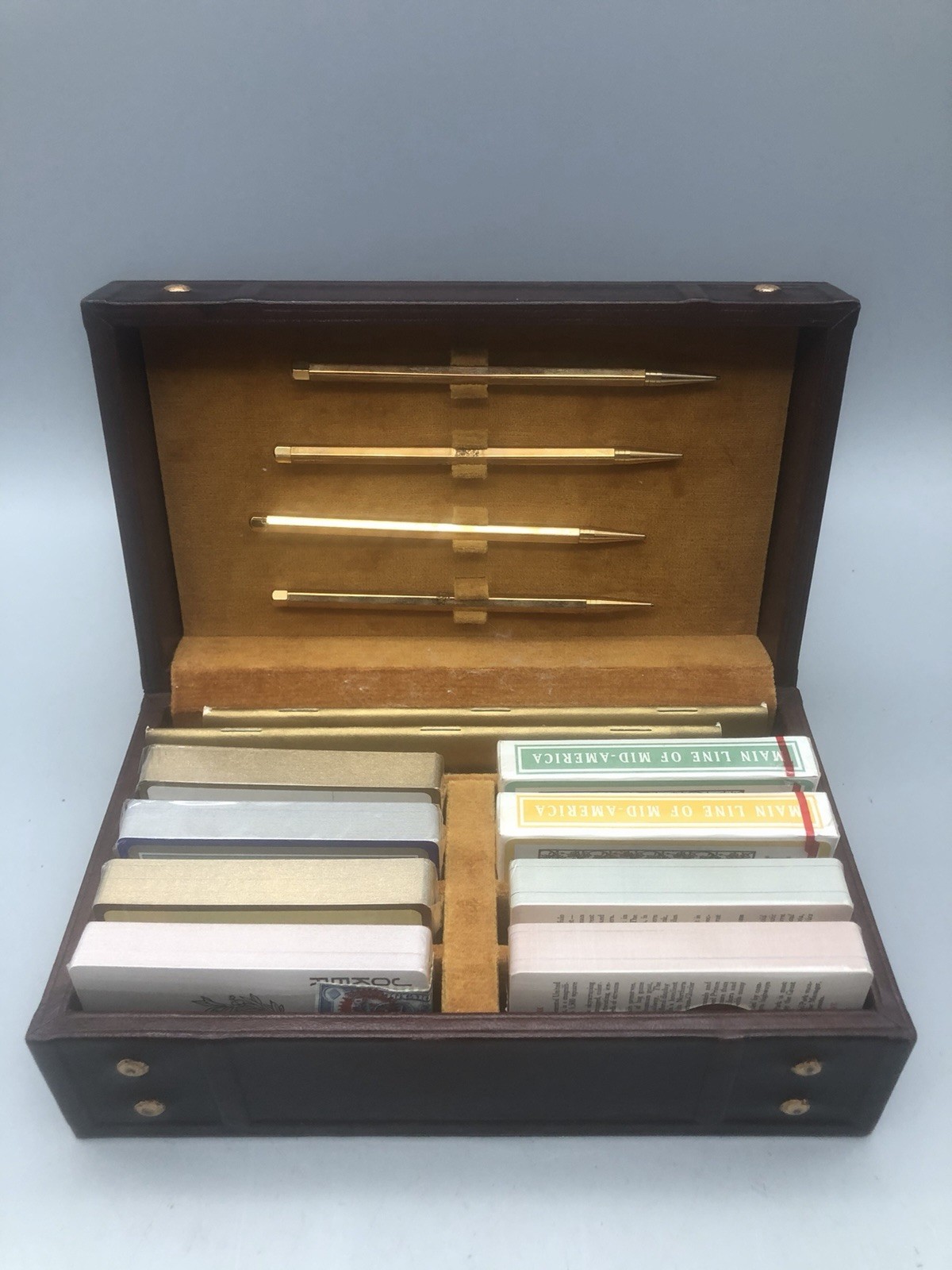 Vintage Illinois Central Railroad Card & Pen Set Main Line Of Mid-America Case