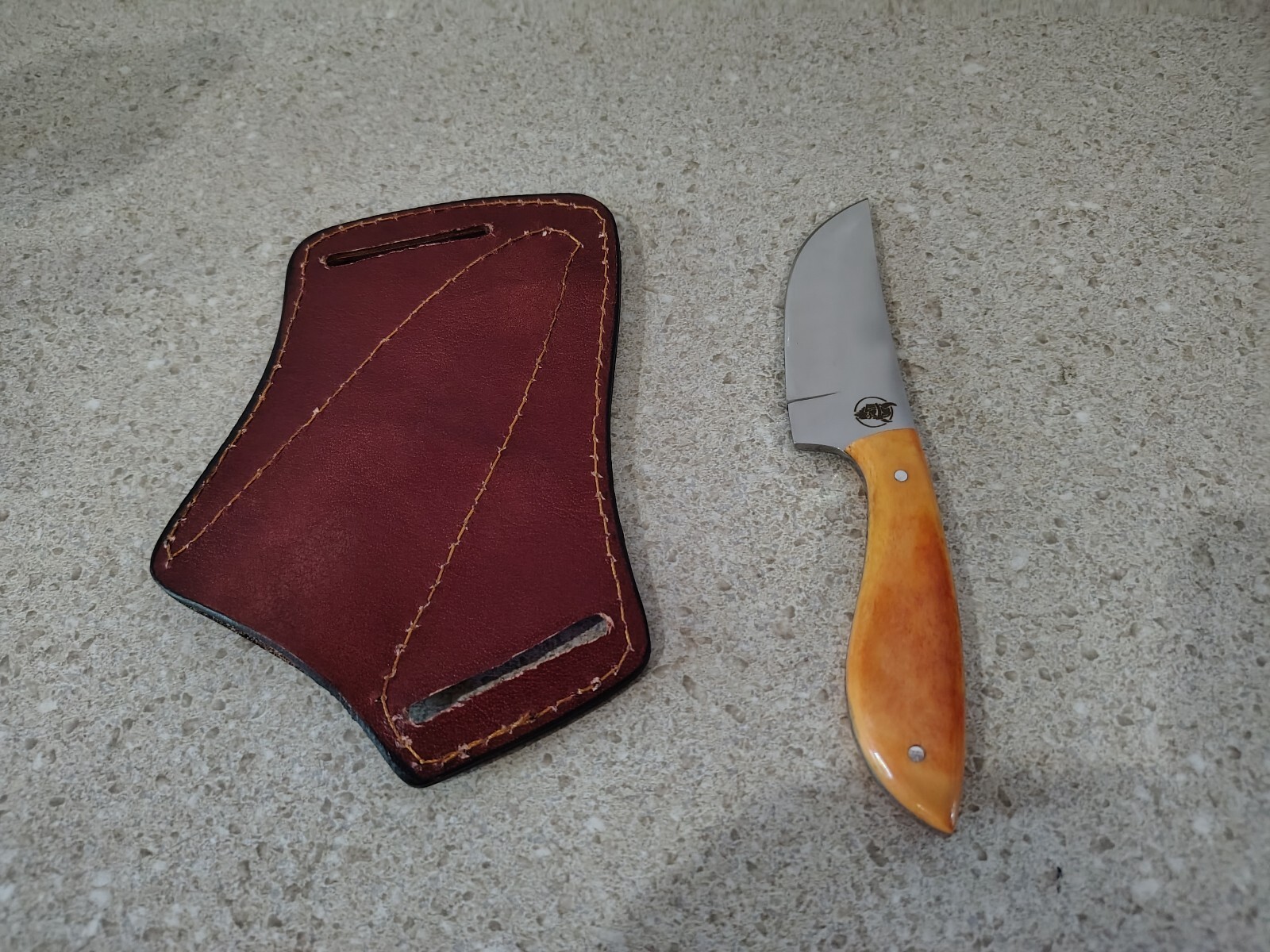 William Harrison Custom Skinner Knife Fixed Blade Orange Bone Handle
