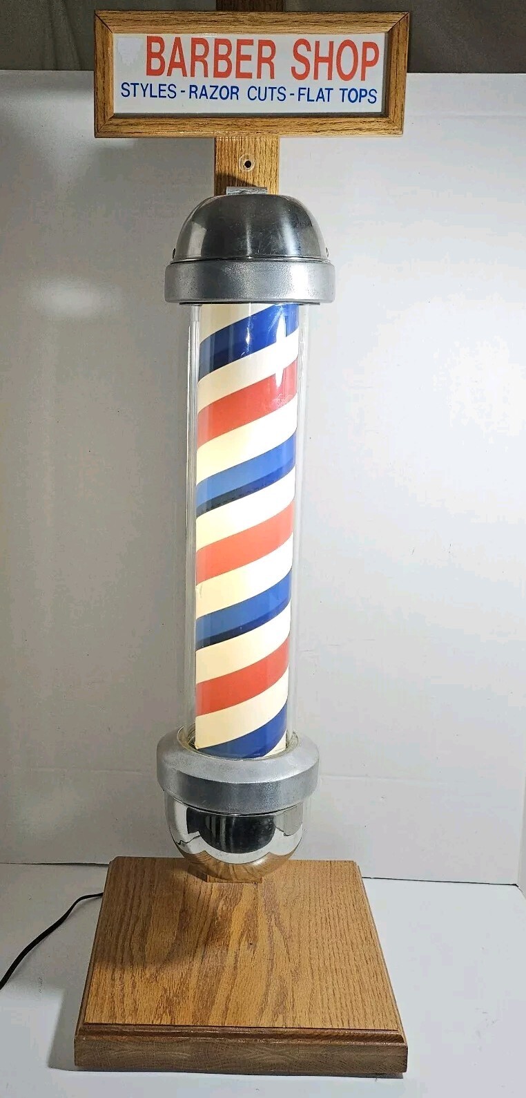 Vintage William Marvy Barber Pole Electric Light Model 405 Custom Wood Stand 