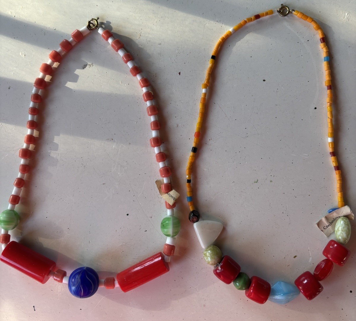 2 Vtg Czech Lots Red Glass Chunky Mardi Gras Beads Circa 50’s Still W/tags