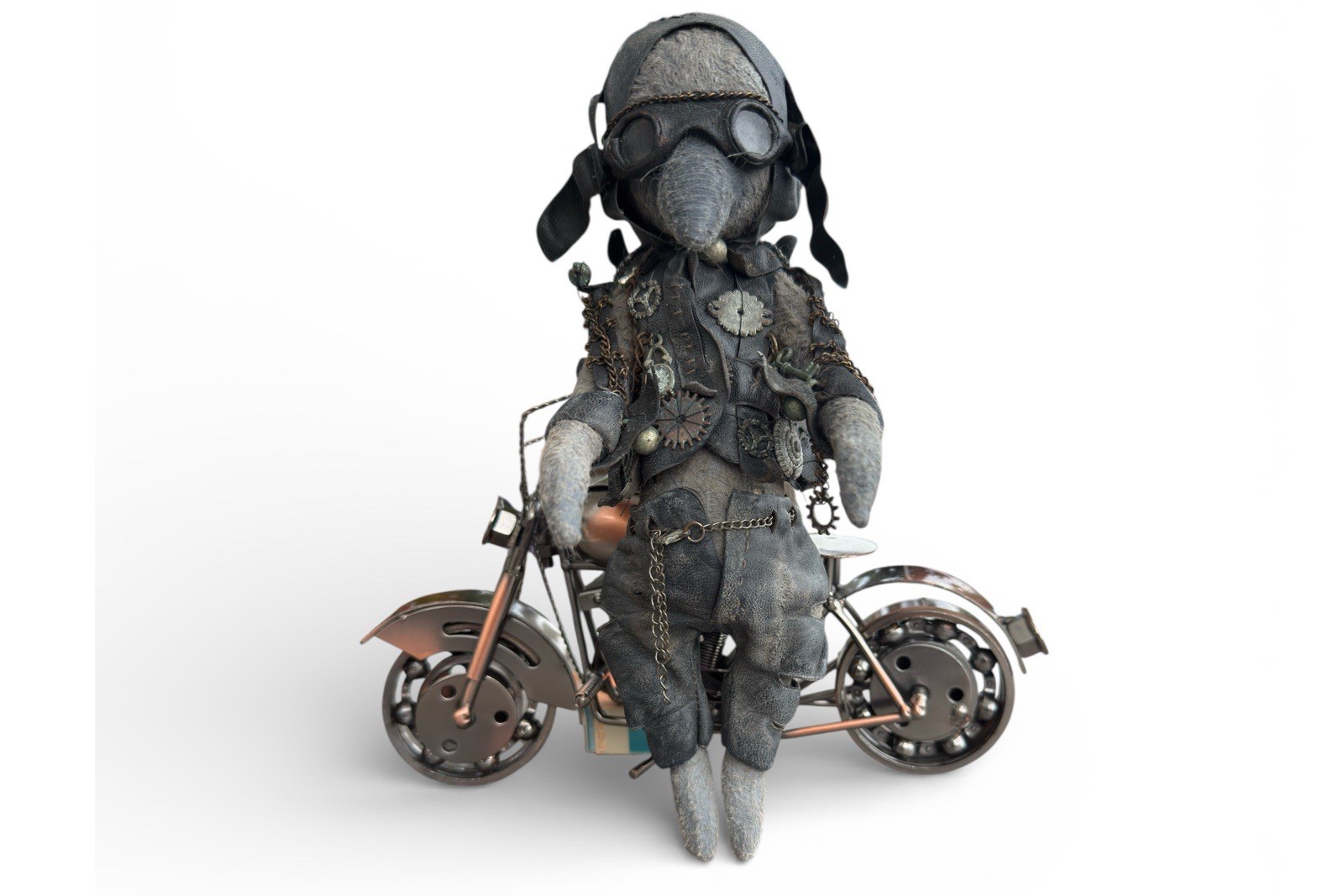 Handmade Gothic Teddy Crow Art Doll w/ Motorcycle OOAK Sawdust Filled