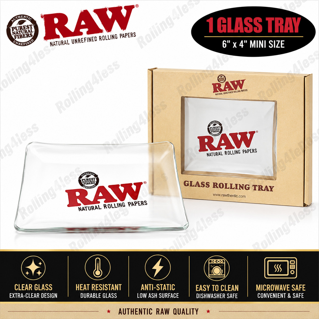 RAW Star Glass Rolling Tray 6 x 4 Mini Limited Edition Heat Resistant Clear