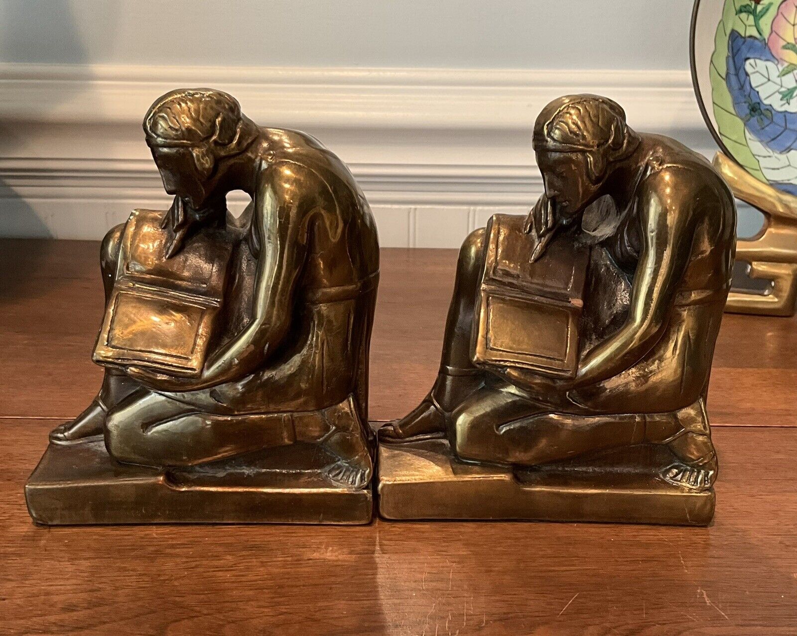 Vintage Pompeian Bronze? or Brass? Literature/Man Reading Books Bookends