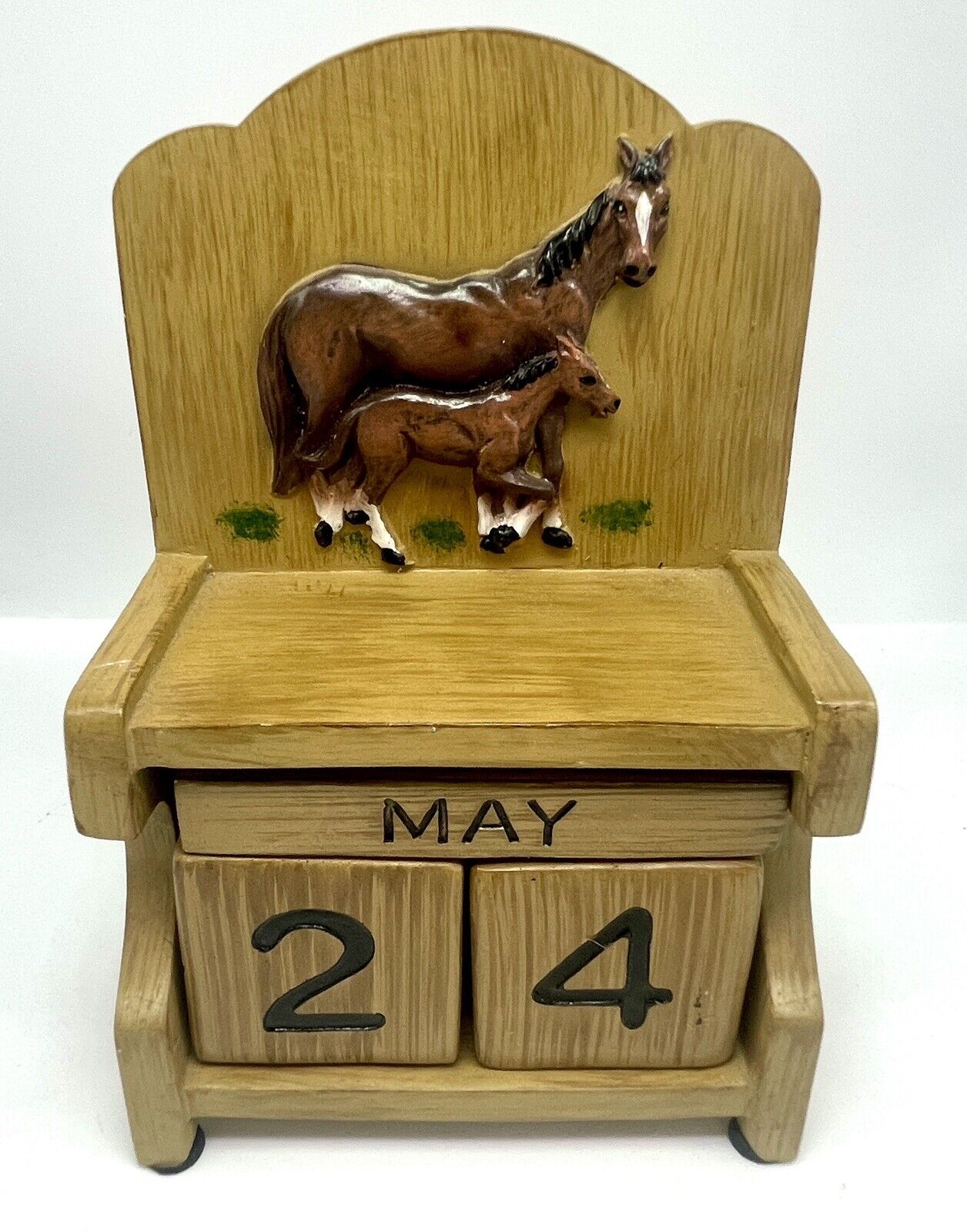 Heavy Vtg Ceramic Perpetual Calendar With Horses, Farmhouse Country - 2lbs