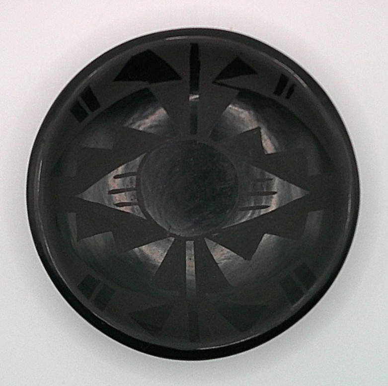 Vintage Santa Clara Pueblo Flora Naranjo Black on Black Small Dish Signed