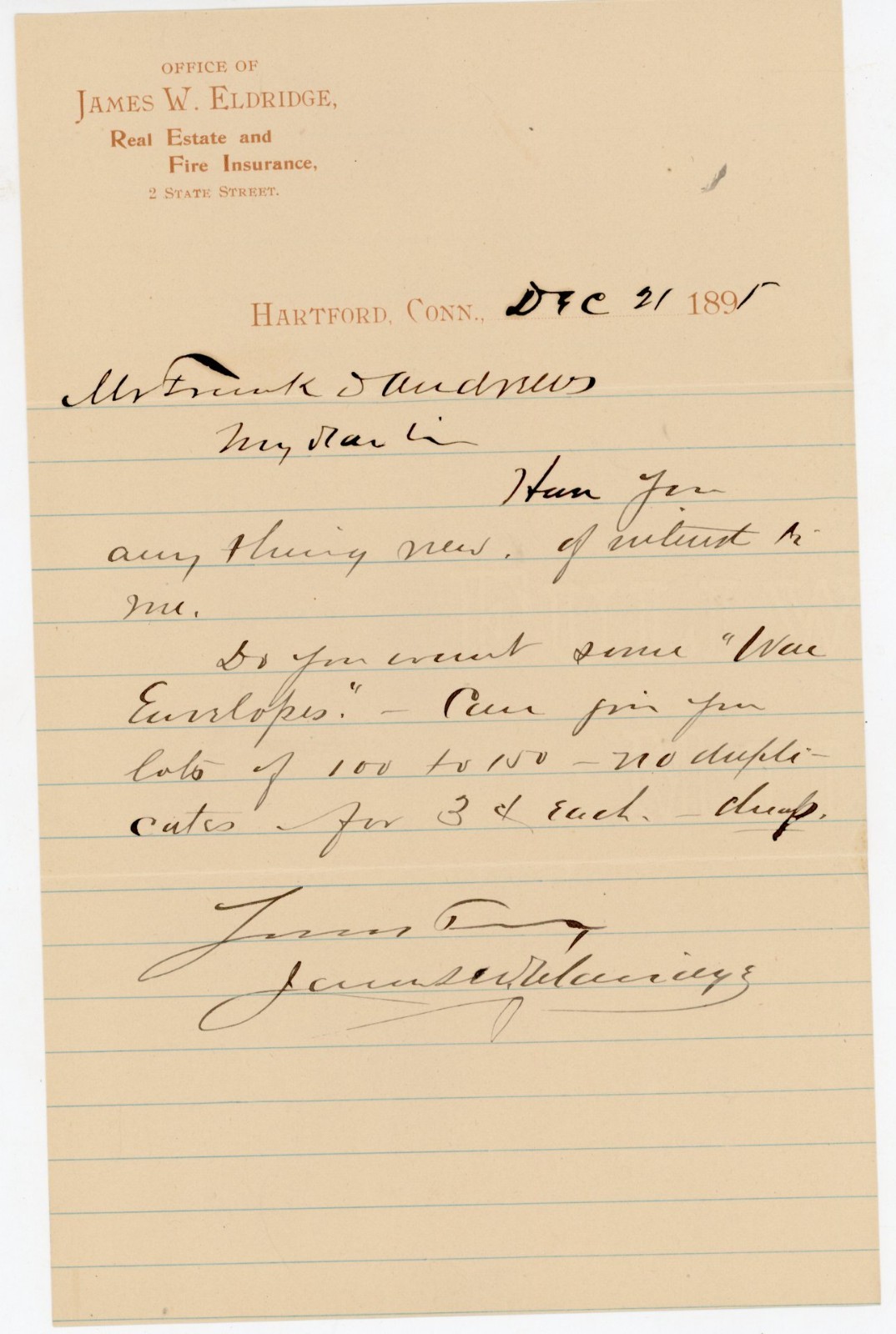 1895 Hartford CT Letter references Civil War Patriotic Envelopes Collector