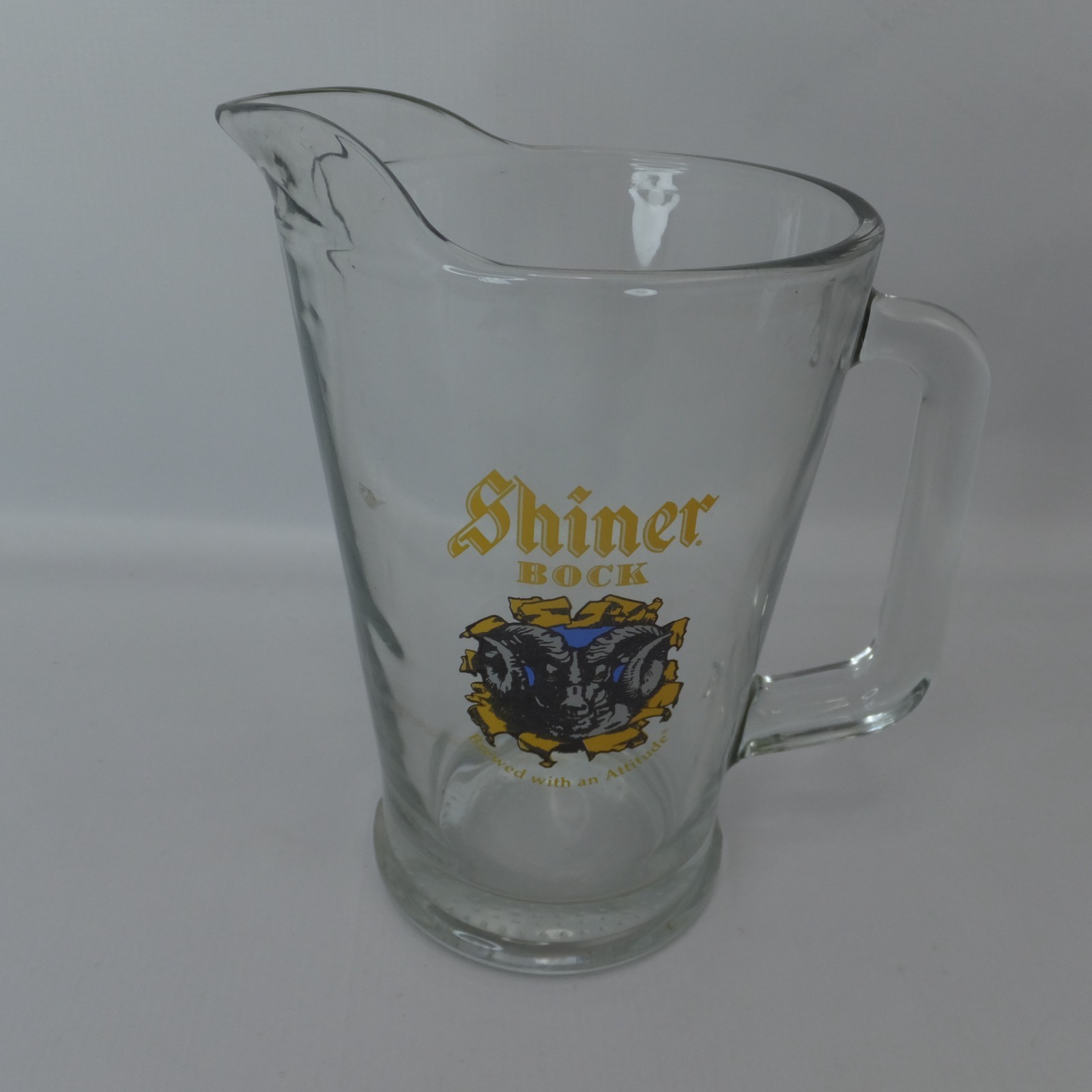 Shiner Bock Beer Pitcher Ram Head Brewed With Attitude Made in USA Vintage