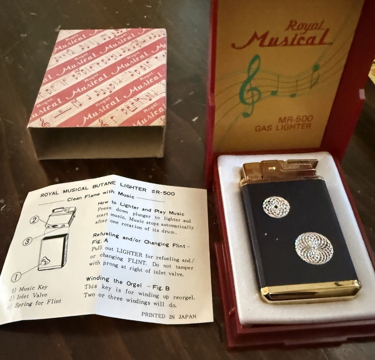 Vintage Royal Musical MR-500 Butane Gas Lighter New In Box NIB With Manual 