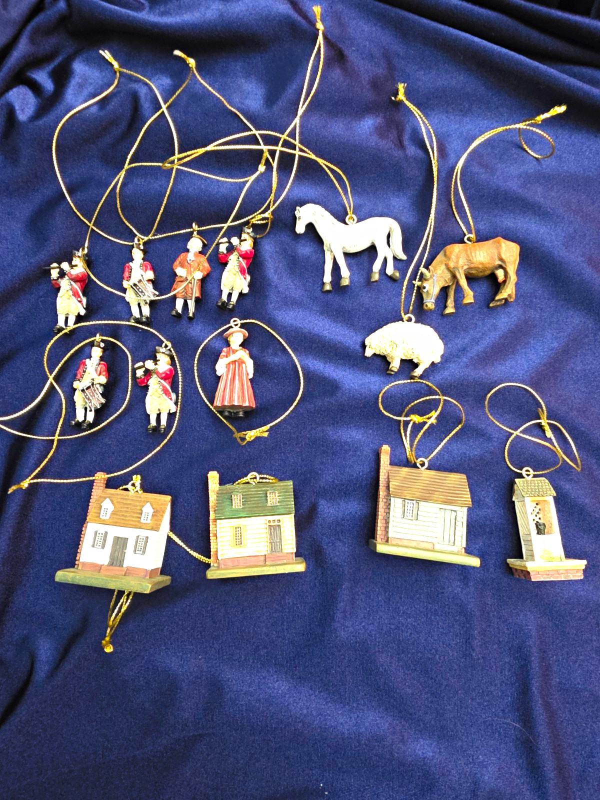 Colonial Williamsburg Lot of 14 Christmas Ornaments Houses Animal Soldiers 