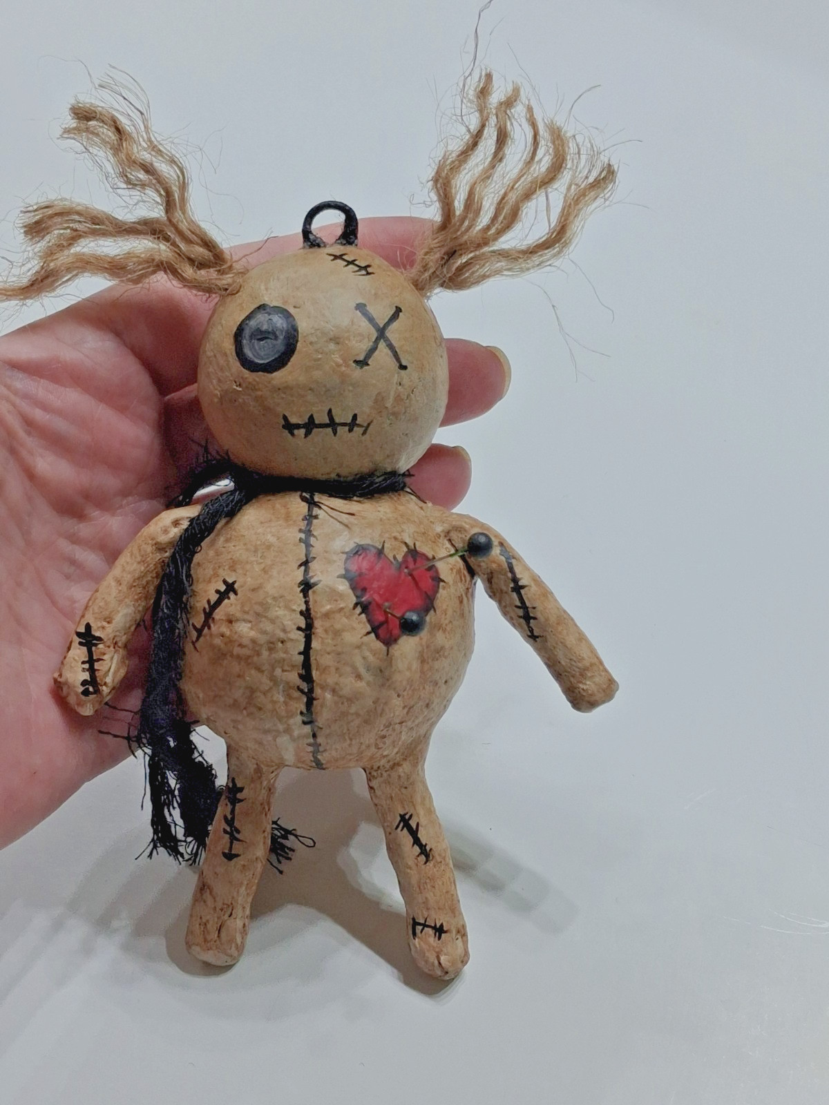 Handmade Primitive Spun Cotton  VooDoo Halloween Ornament OOAK  Folk Art
