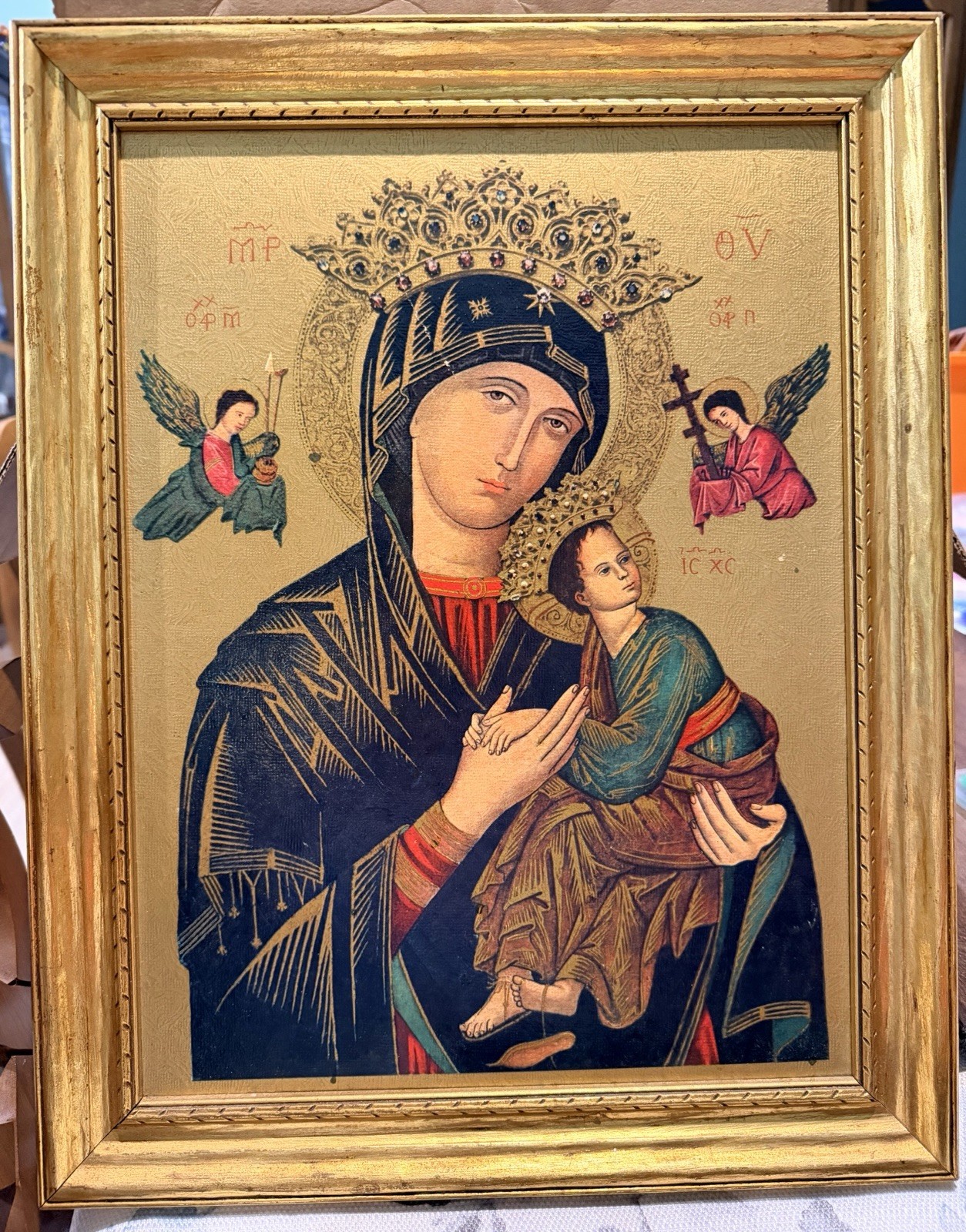 Vintage Our Mother Of Perpetual Help Framed Picture True Copy  
