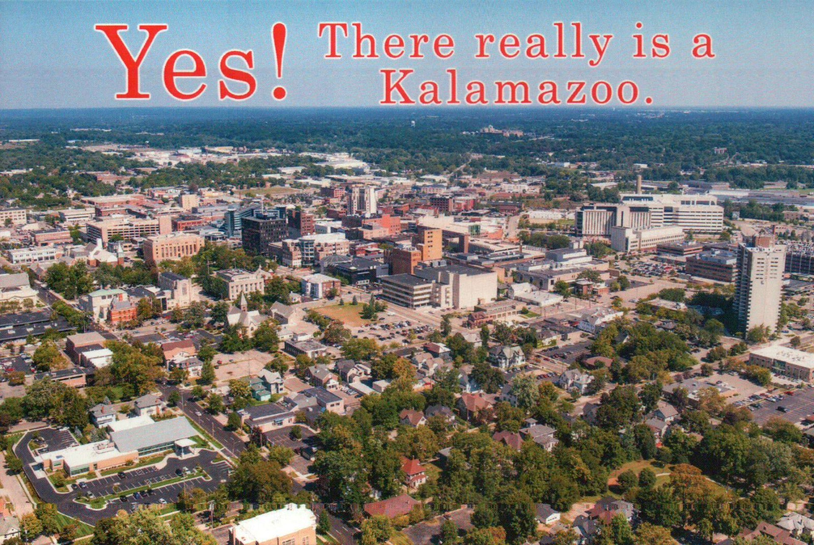 Yes, There Really is a Kalamazoo Michigan MI, Aerial View of Downtown - Postcard