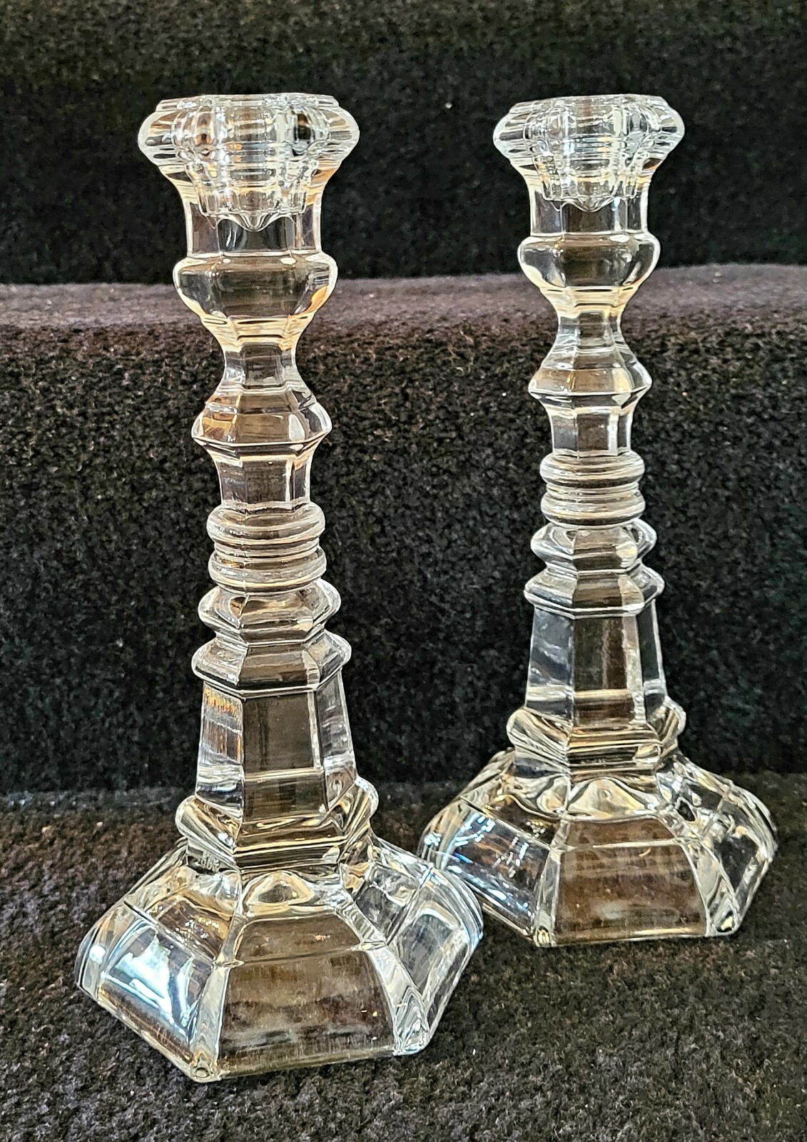 Set Of 2 VTG Fostoria Crystal Candlestick Holders 9\