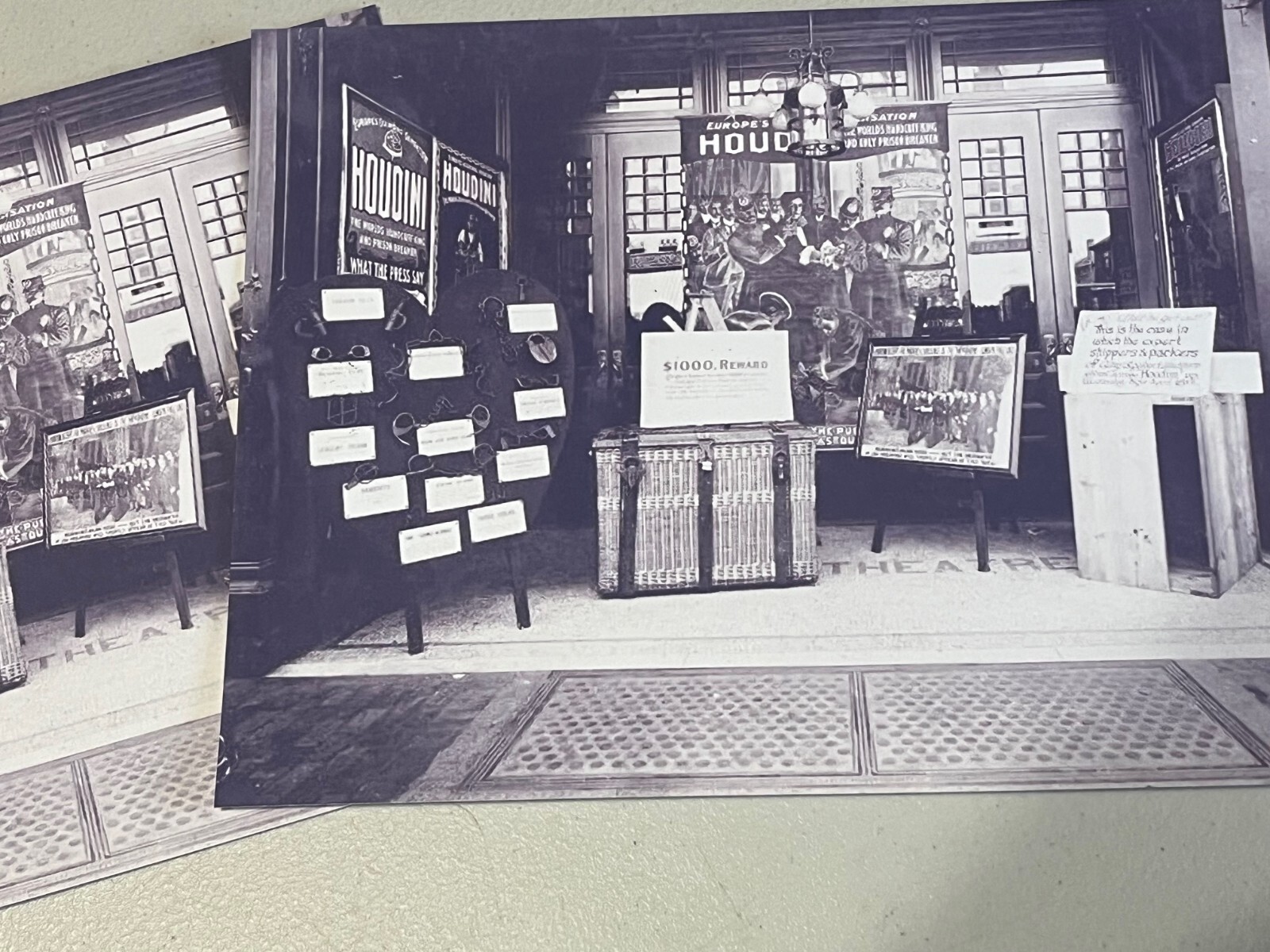 Harry Houdini, Lobby Display of Props, Reprint photo, Old Salem Theatre 1906