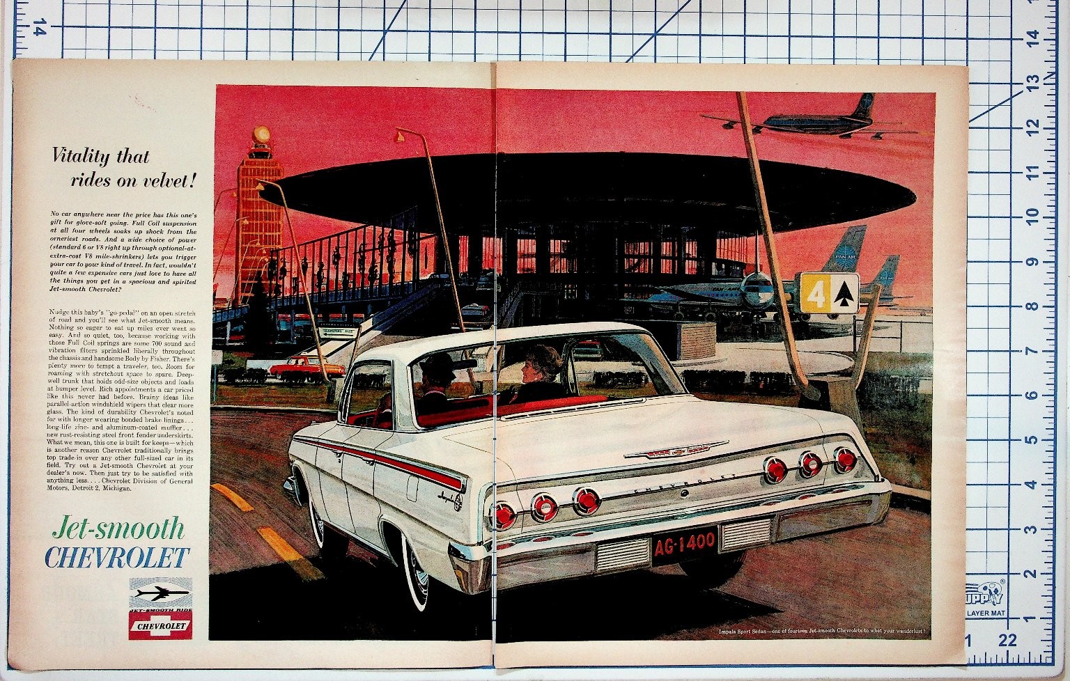 1962 Chevrolet Impala Sport Sedan Vintage Magazine Ad Pan Am Airport Jet-Smooth