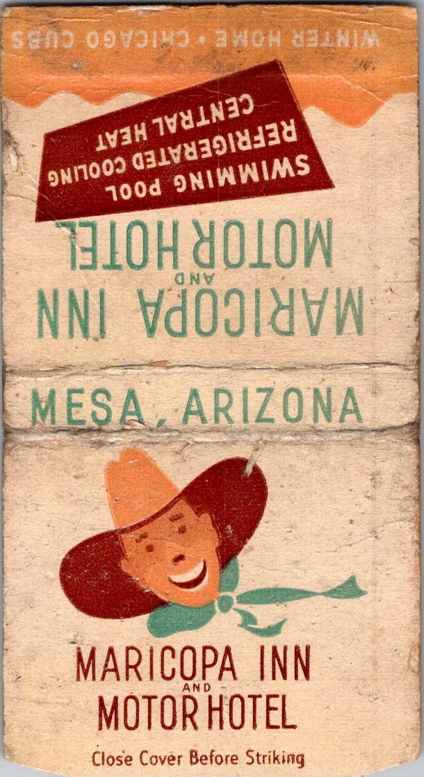 Maricopa Inn & Motor Hotel Swimming Pool Mesa AZ Vintage Matchbook Cover 5M28-2