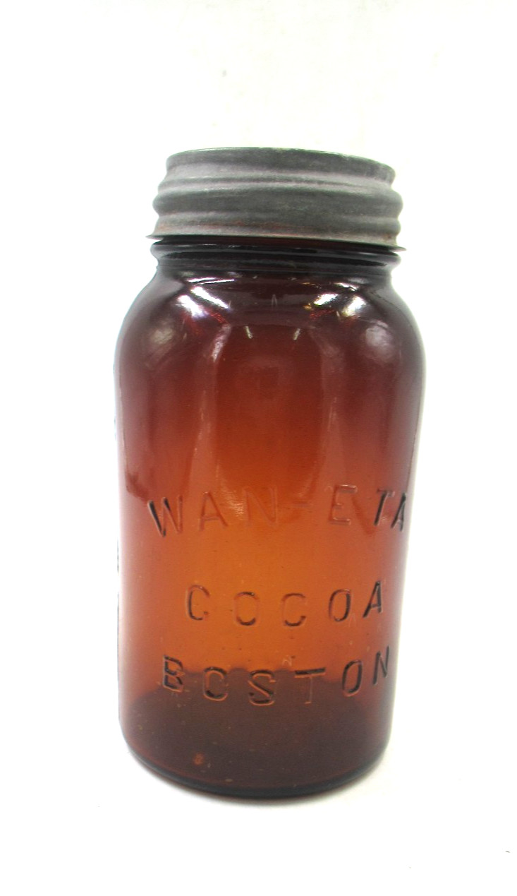 Vintage Amber Fruit Jar with Zinc Lid Wan Eta Cocoa Boston Quart