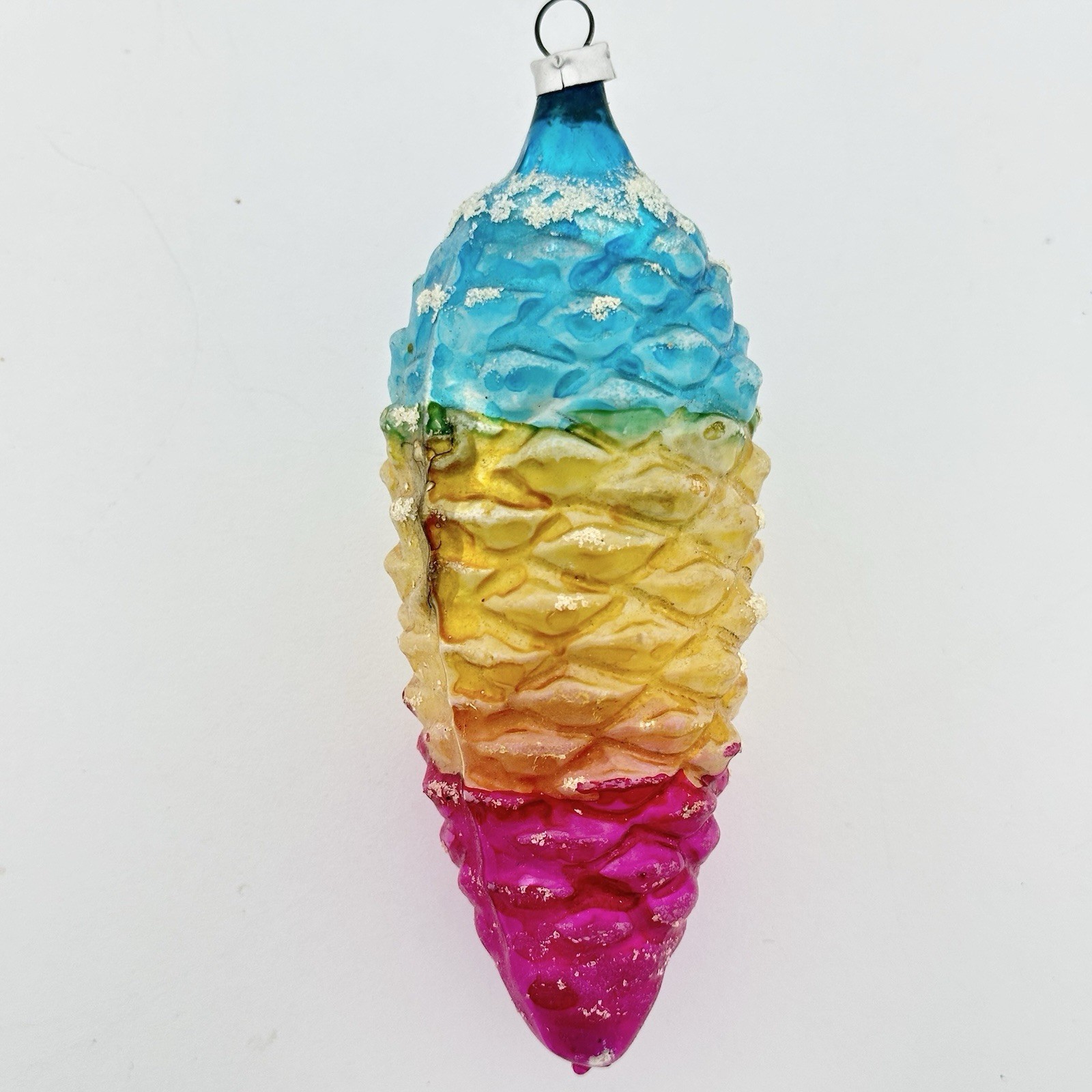 Vintage Unsilvered Rainbow Glass Pine Cone Christmas Ornament German Rare 5”