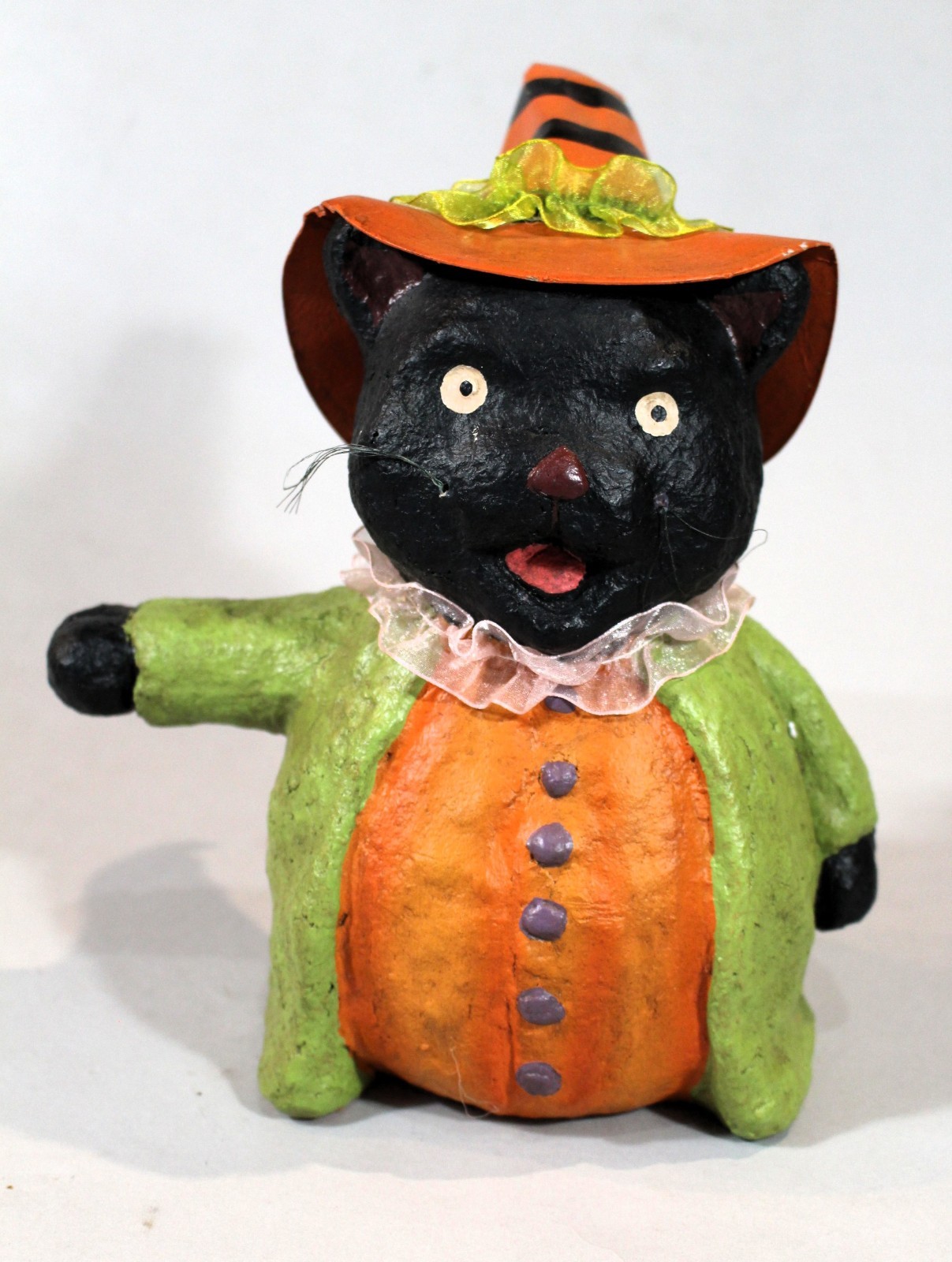 Handcrafted Vintage Papier Mache Halloween Black Cat with Pumpkin Body c. 1985