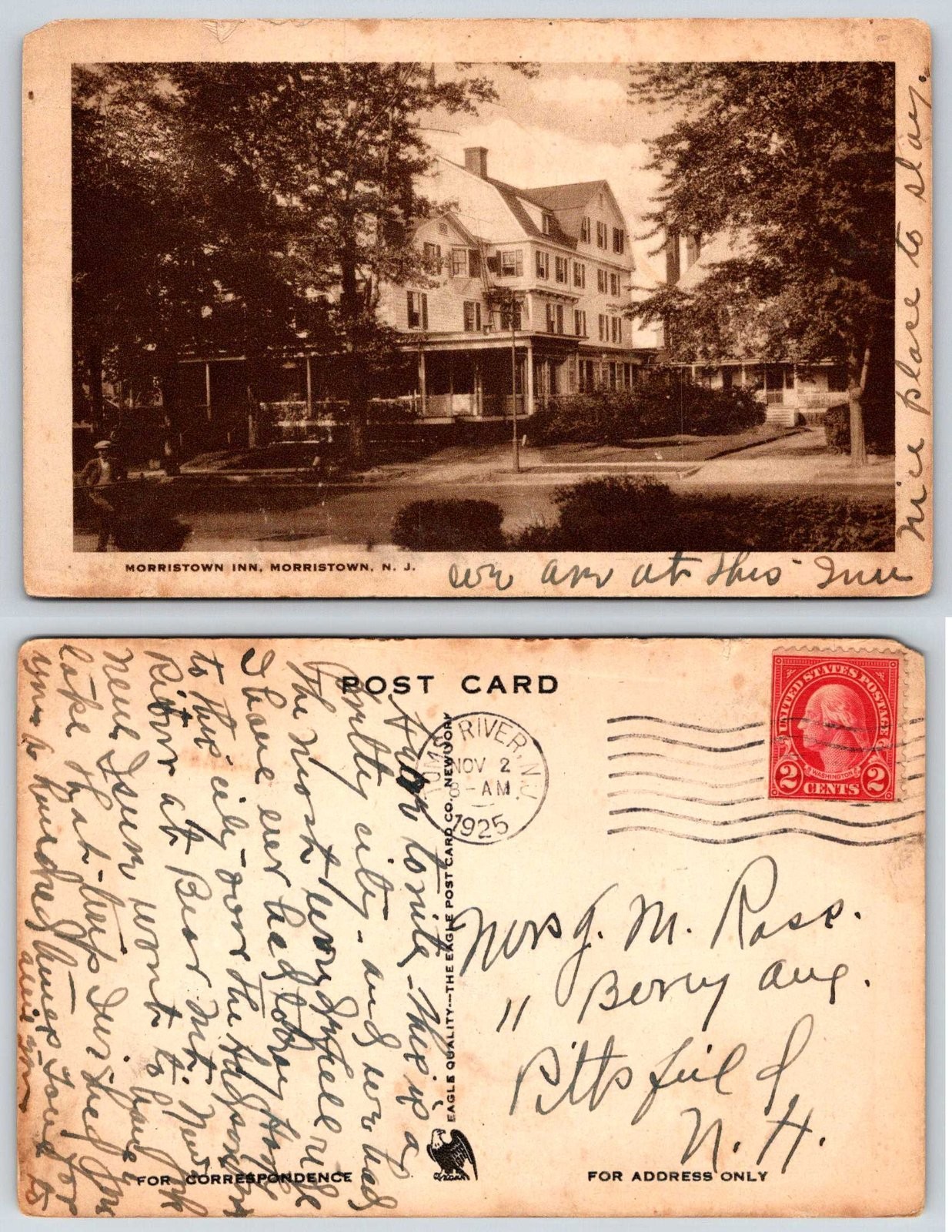 Morristown New Jersey Morristown Inn Hotel Eagle Postcard BH565