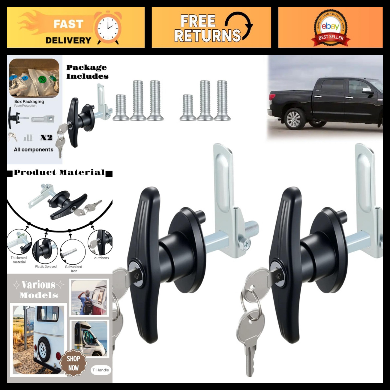 2PCS Keyed Alike T-Handle Locks for Truck Caps & Camper Shells - Secure Accessor 2PCS Keyed Alike T-Handle Locks for Truck Caps & Camper Shells - Secure Accessor