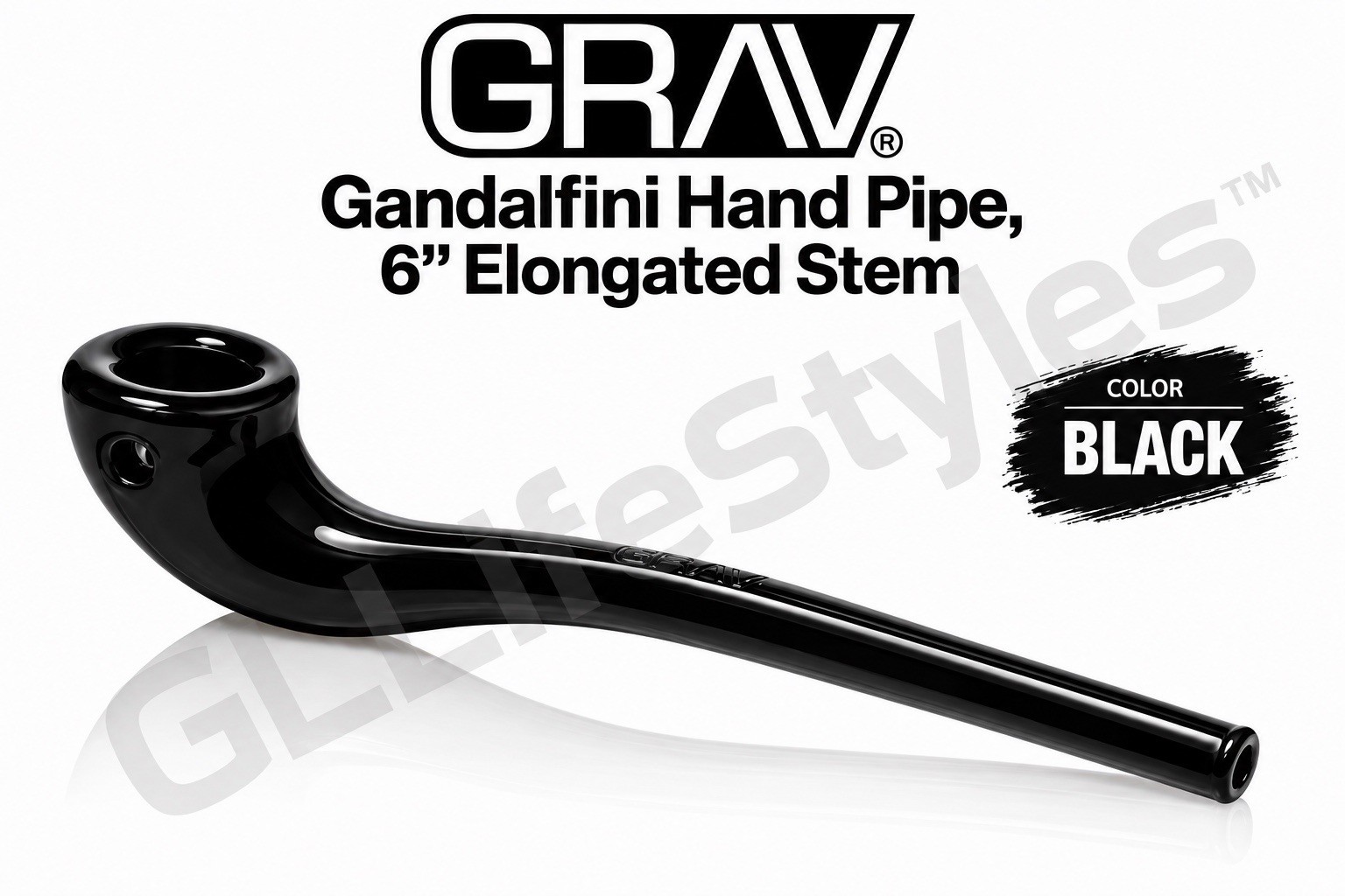 GRAV® Gandalfini Hand Pipe, 6” Elongated Stem,  $30+, Color BLACK
