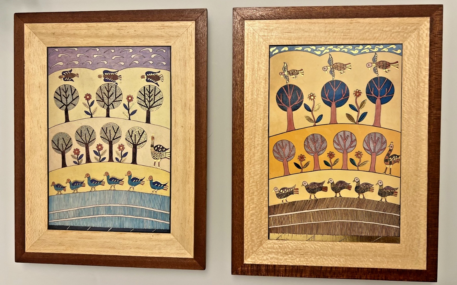 Two Shalom of Safed Jewish Art Prints Hand Made in Israel Marquetry Frames