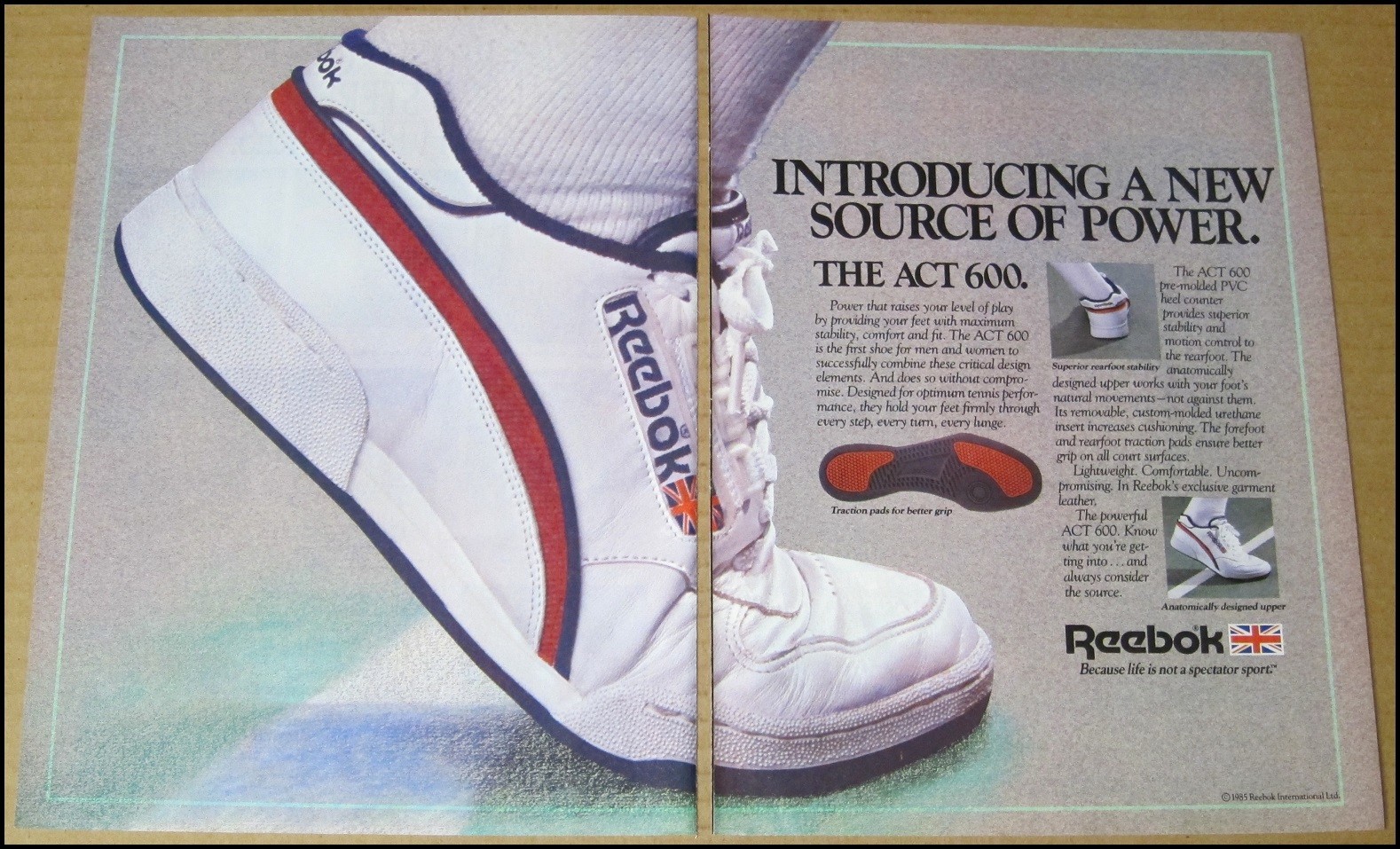 1986 Reebok The Act 600 Shoes 2-Page Print Ad Shoe Advertisement Vintage
