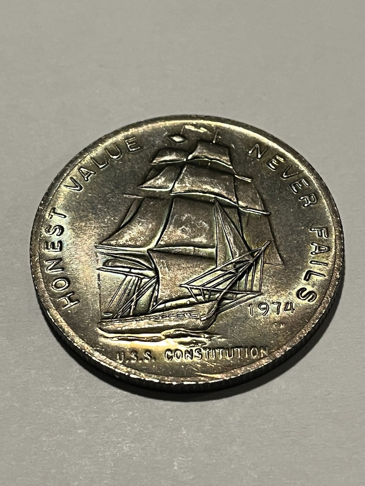 1974 USS  Constitution  One Troy Ounce Pure Silver Coin Honest Value Never Fails