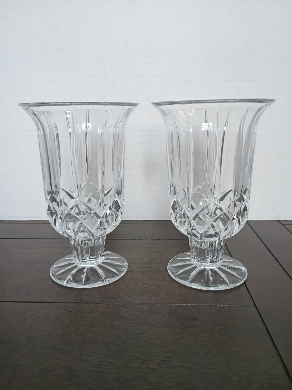 Pair Vintage DePlomb USA 24% Lead Crystal Hurricane Candle Holders/Bud Vases Pair Vintage DePlomb USA 24% Lead Crystal Hurricane Candle Holders/Bud Vases
