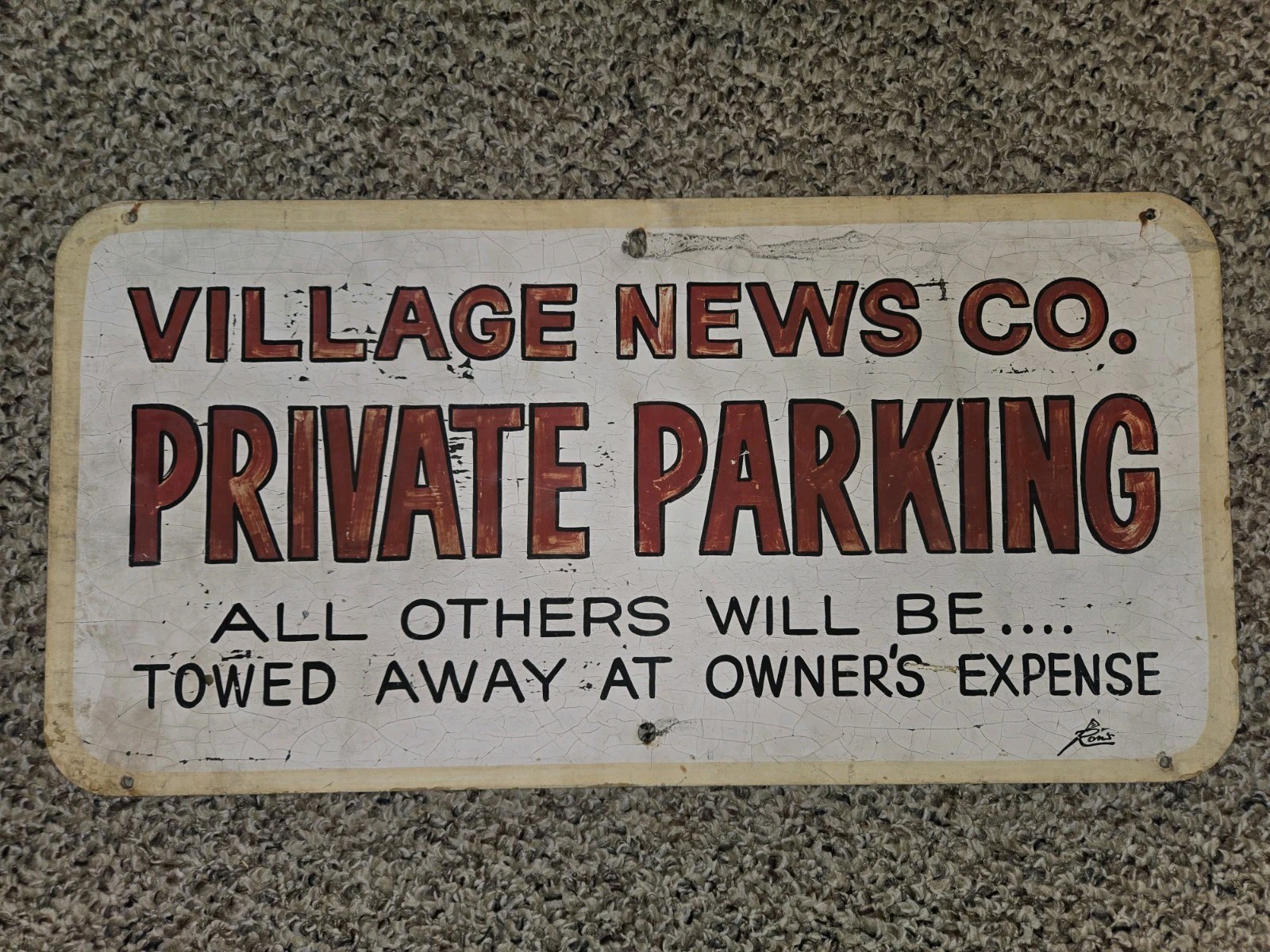 Vintage 60's/70's Village News Co. Newspaper Metal Sign,Ron's,Hand Painted,12x24