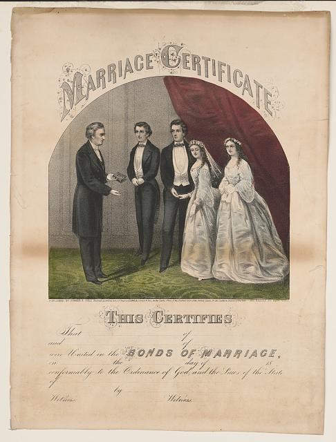 Photo:New York Currier Ives Marriage Certificate 1869 Victorian