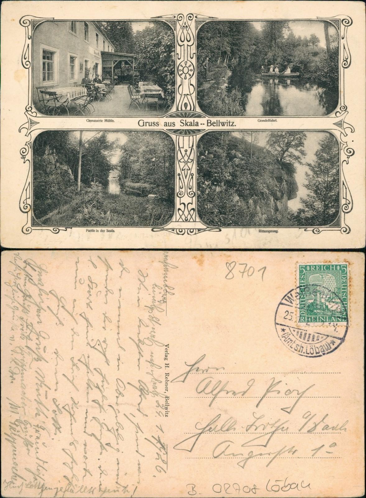 Postcard Bellwitz-Löbau Bělecy 4 picture restaurant scale 1926