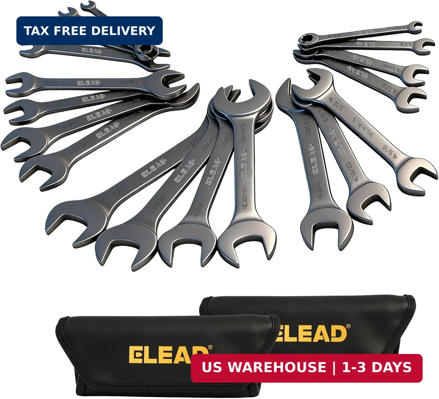 ELEAD 19-Piece Super-Thin Open End Wrench Set, Metric 5.5-27 mm & SAE 1/4\