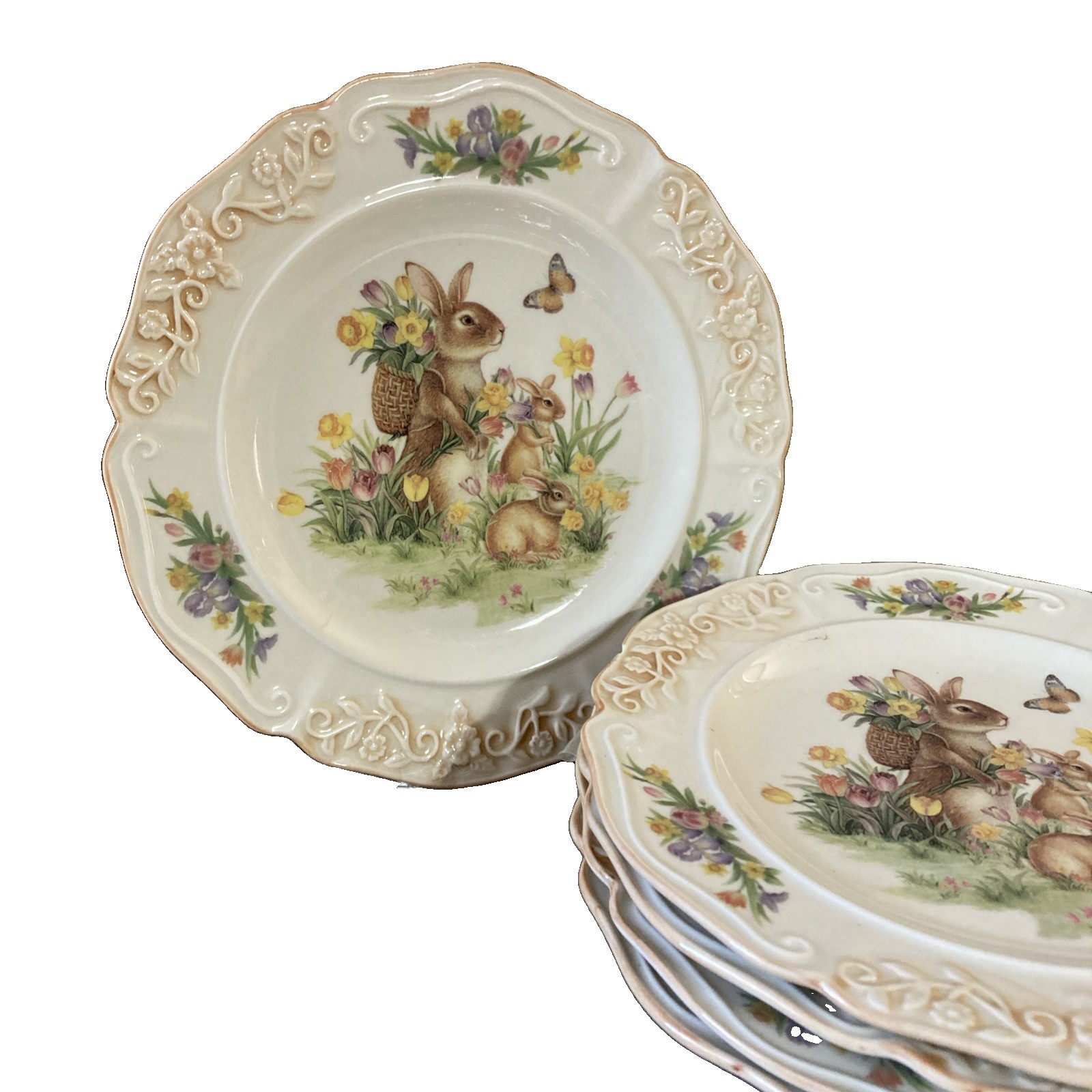 Cracker Barrel Easter Traditions Plate Set Of 5 8” Bunny Rabbit Victorian ￼