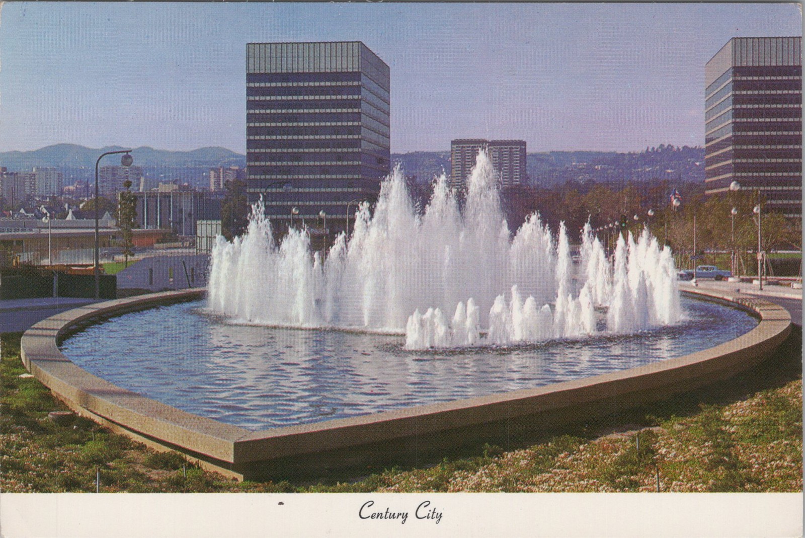 Modern Chrome Postcard Century City US Fountain Plaza View