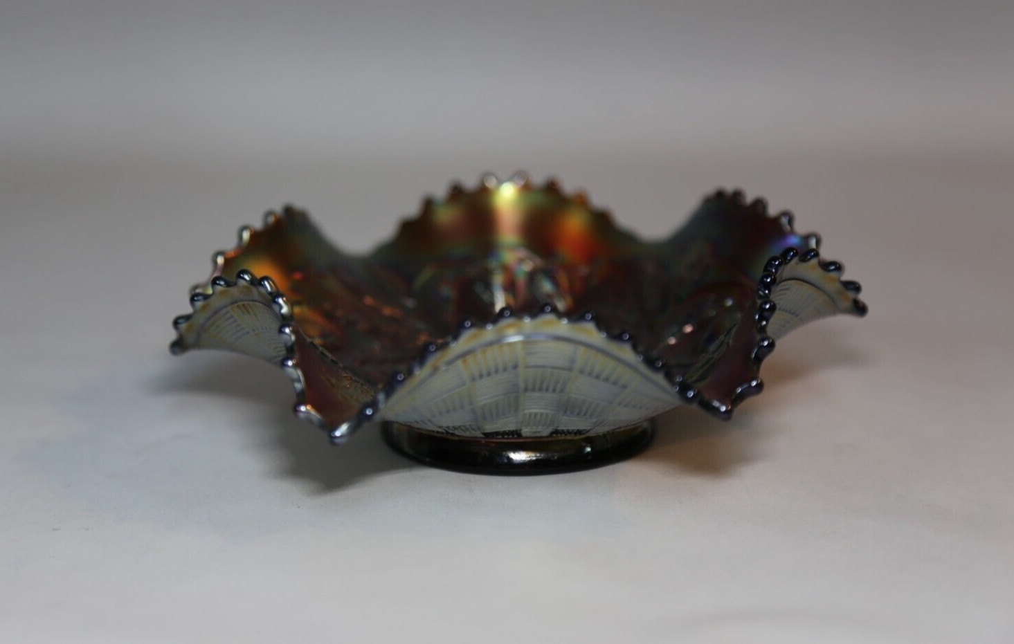 Northwood Amethyst Carnival Glass Bowl ~ Strawberry & Basketweave Collectible