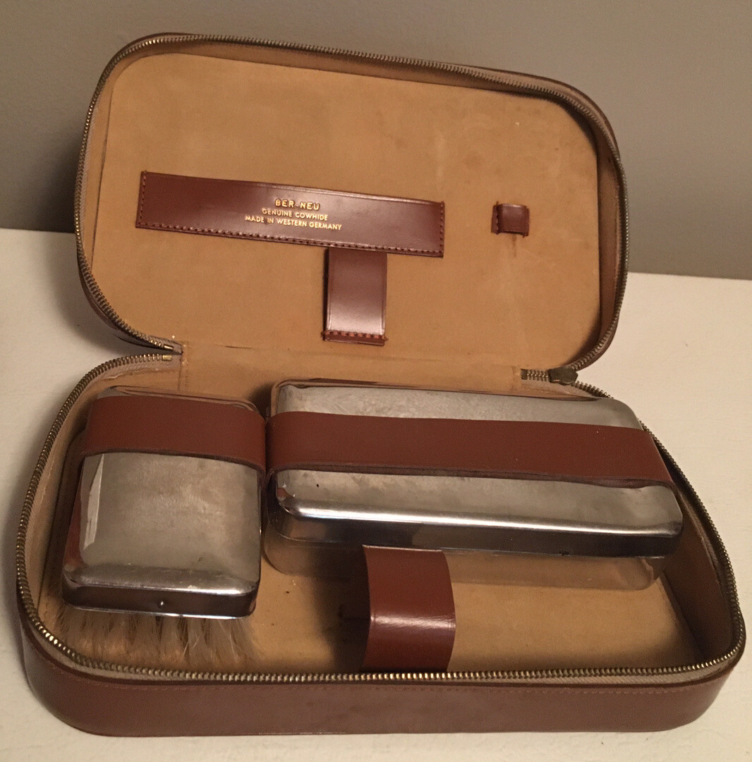 Vtg Ber Neu Mens Travel Grooming Box with Zipper Manicure Toiletry 