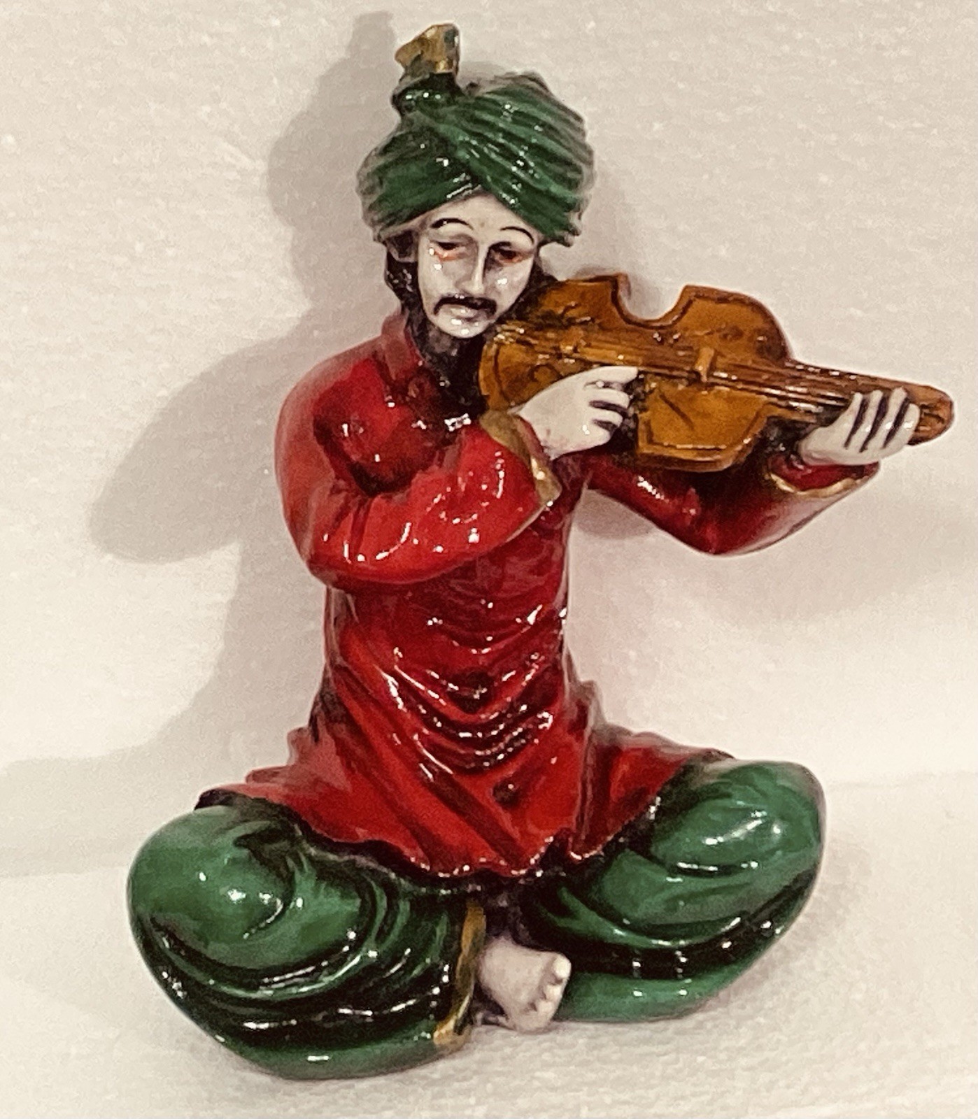 Vintage Ceramic Sculpture Of A Rajasthani Man With String Instrument India Hindi