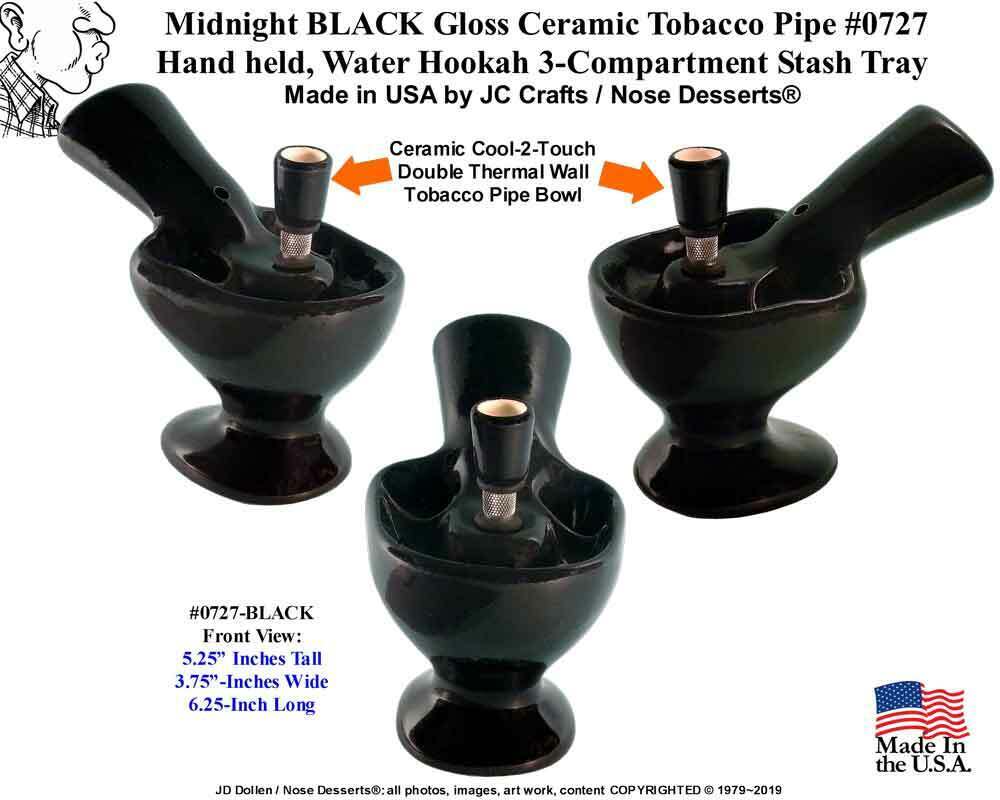 BLACK 3-Compartment Toke Stash Tray Ceramic Glass Water Tobacco Bong Pipe #0727