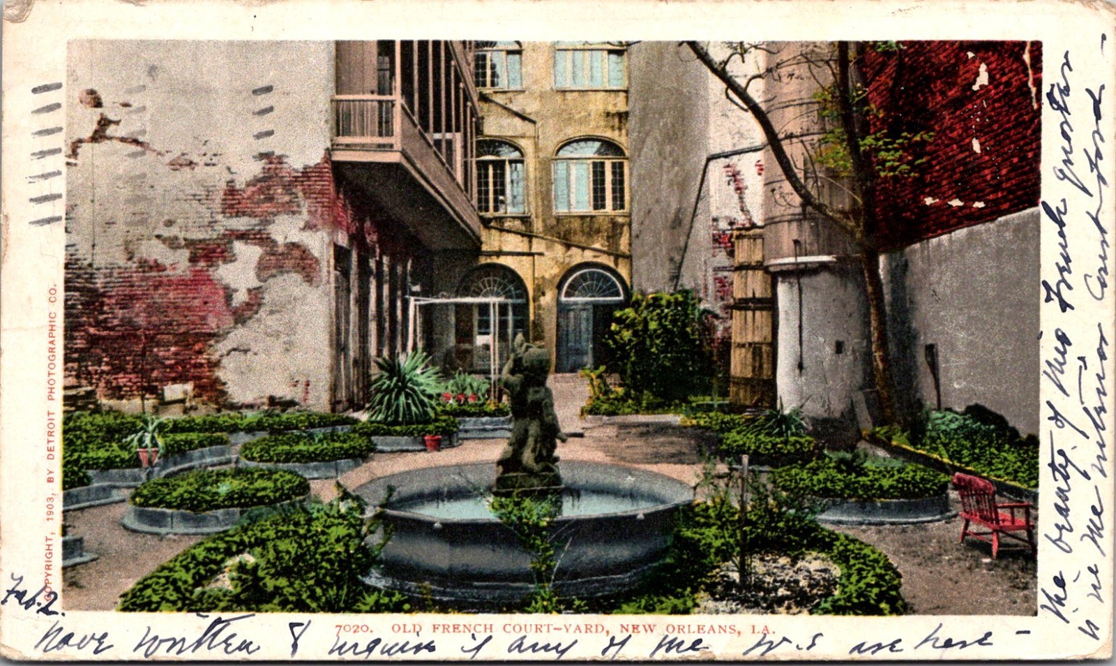 Old French Court- Yard 1905 Fountain New Orleans LA Vintage Postcard TP15-18