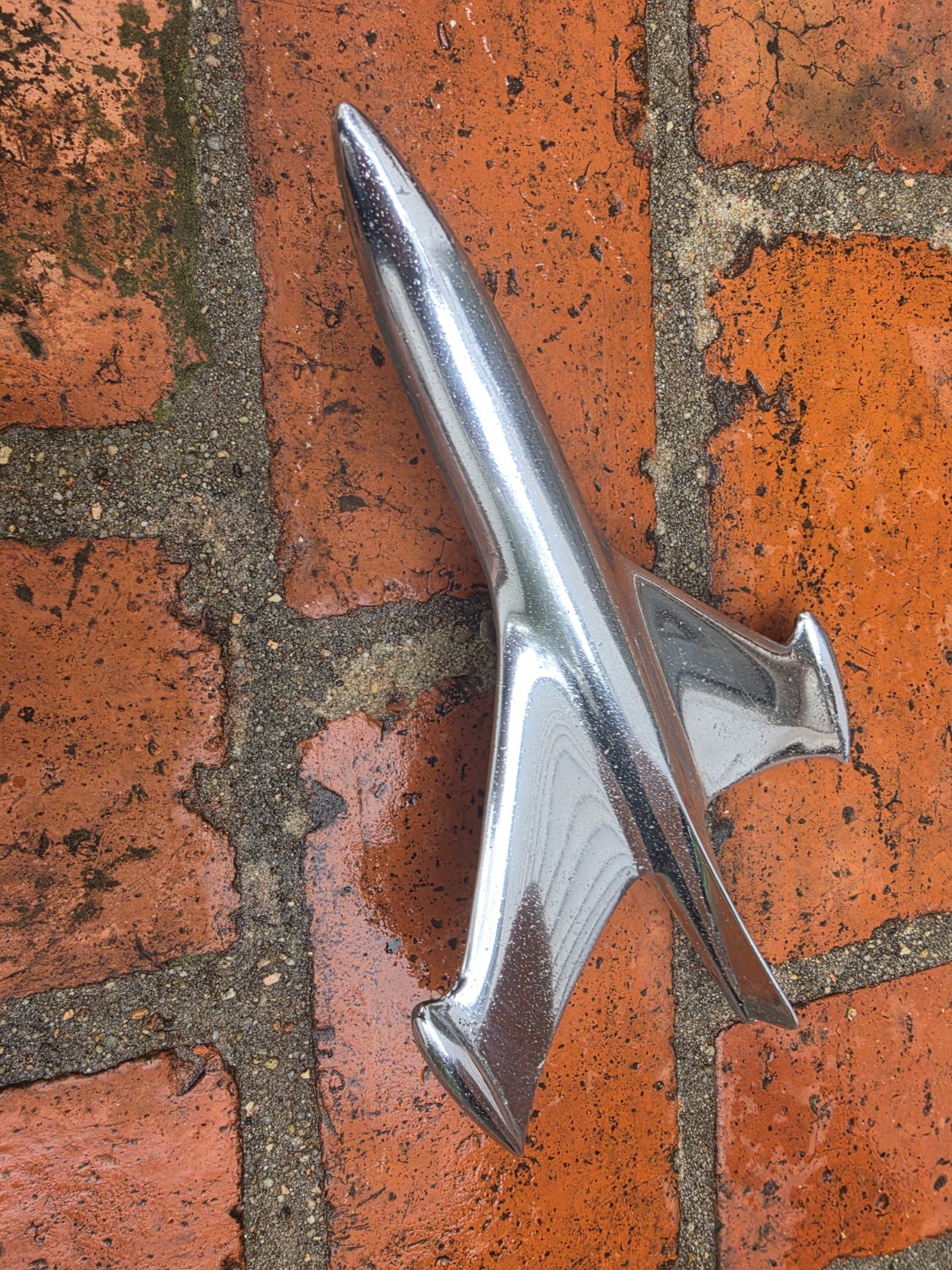 Vintage 1953 Ford Hood Ornament Airplane Jet Car  Chrome With Mounting Studs