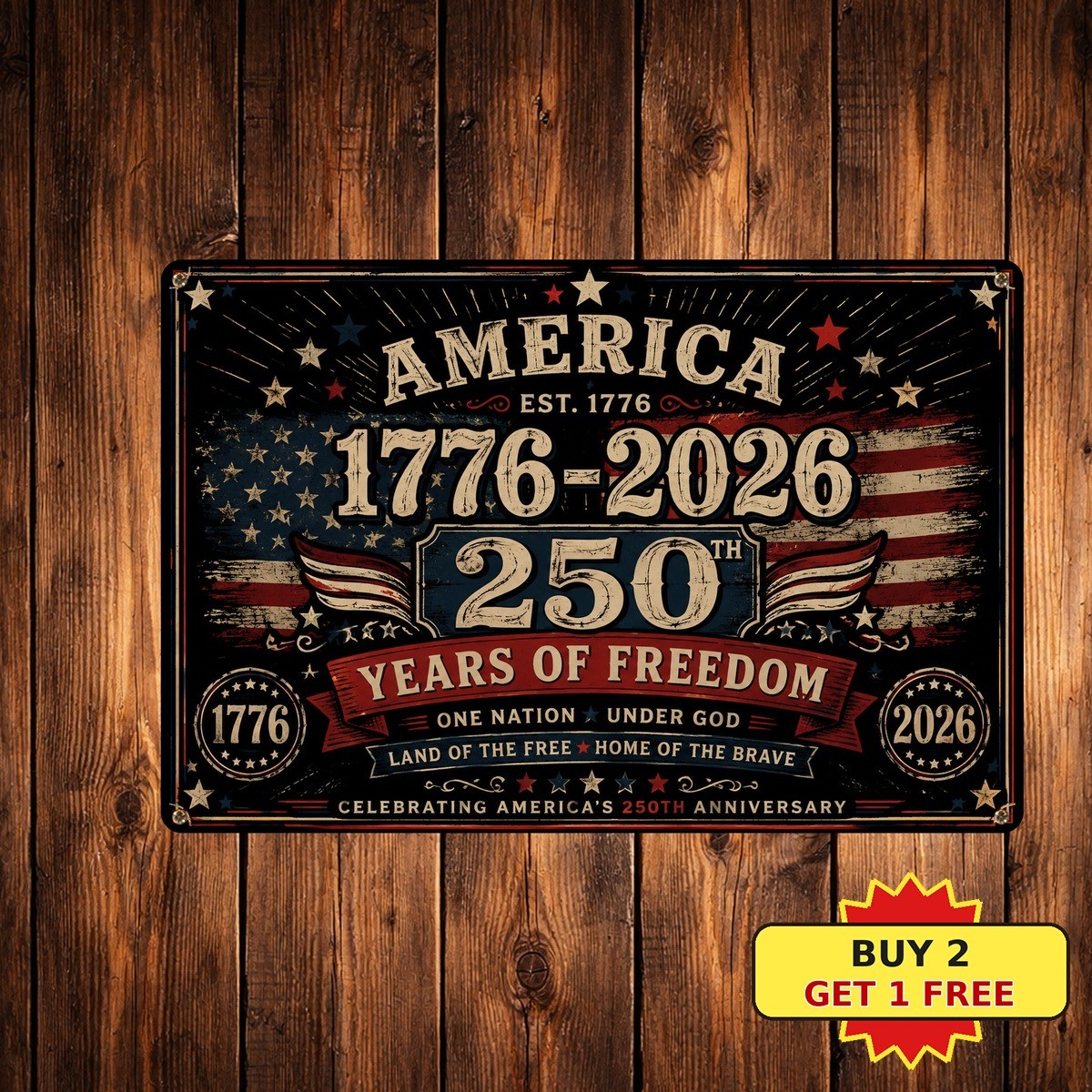Patriotic July 4th Anniversary Birthday Party Metal Sign 8x12 Inch
