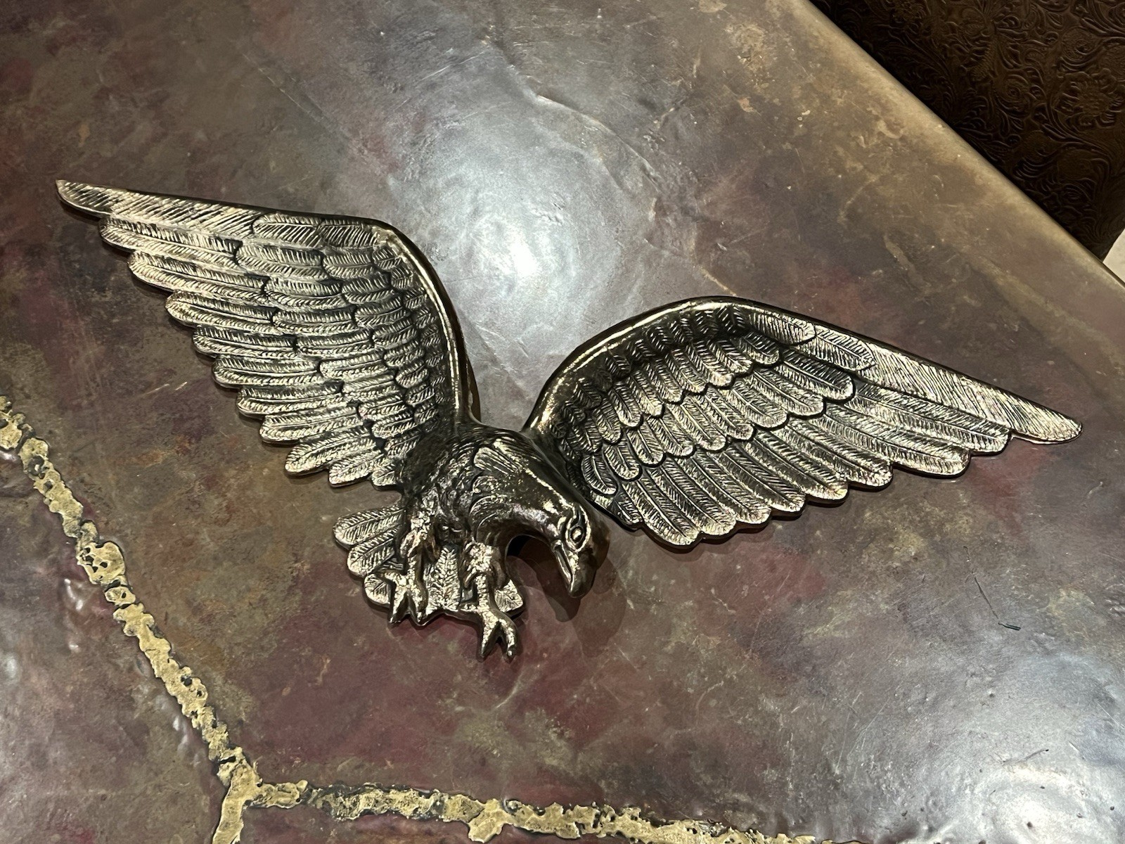 Vintage Cast Metal/Brass Eagle Wall Plaque Patriotic 24” Wide
