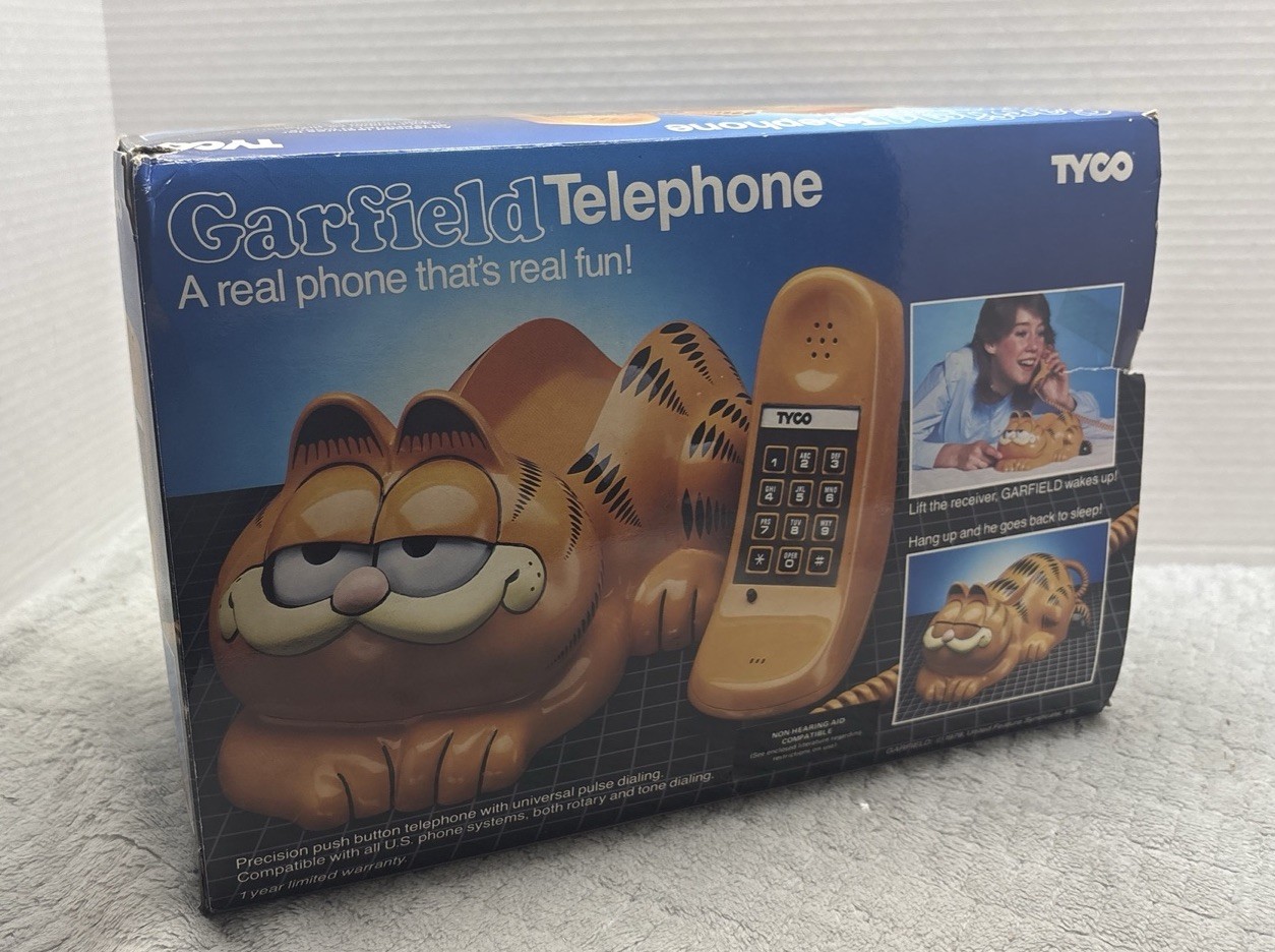 Vintage Tyco Garfield Landline Telephone Working With Original Box & Manual