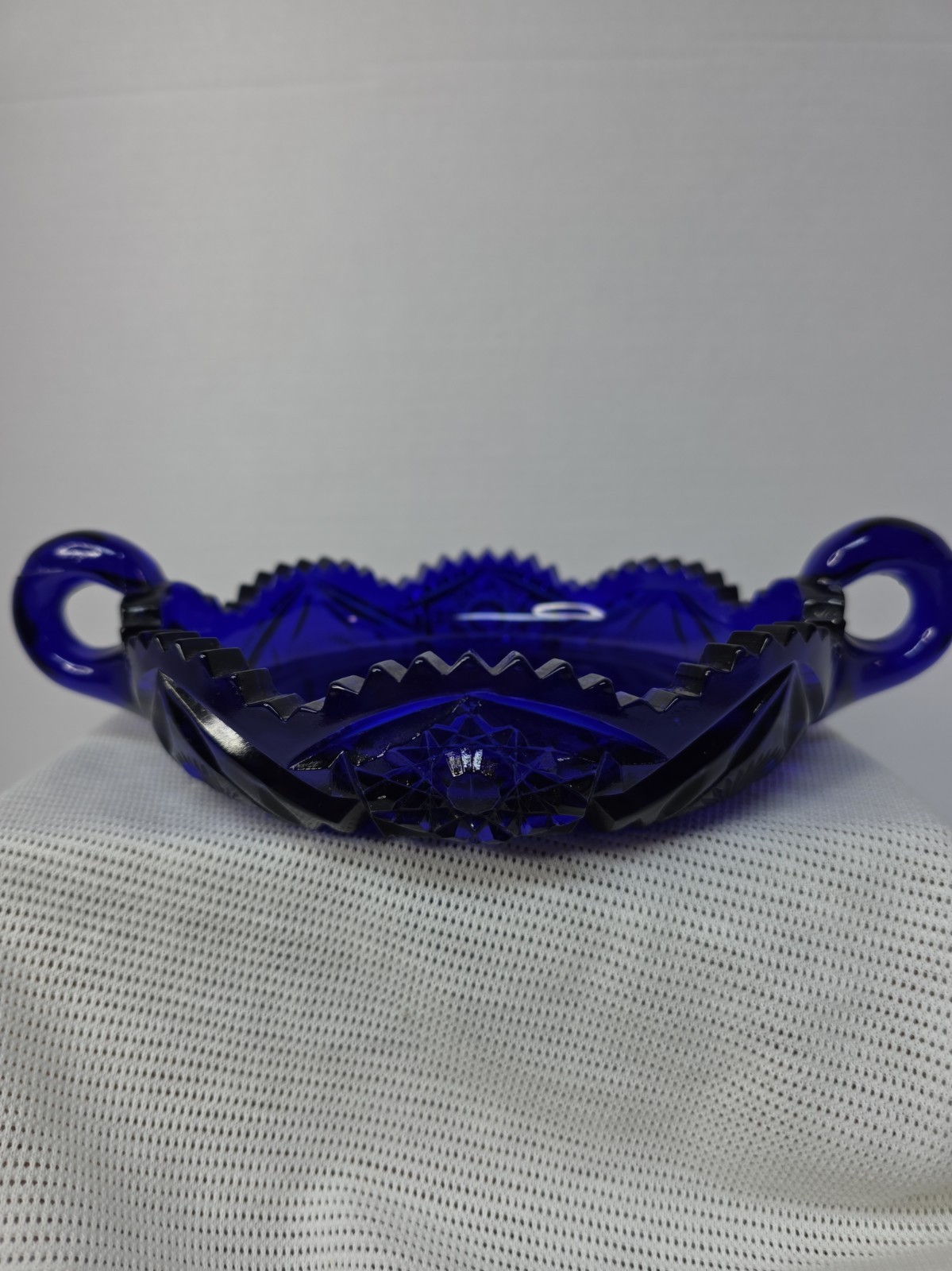 Vintage Dalzell Viking Cobalt Blue Glass Yesteryear Atomic Star Nappy Candy Dish