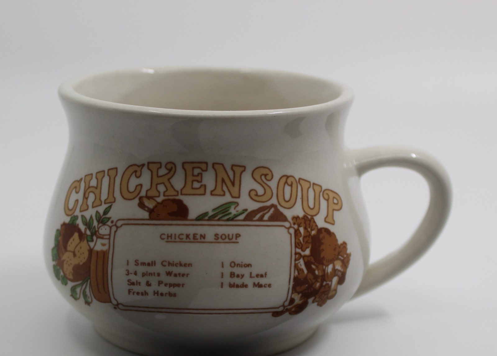 Vintage 1980s Caraway Ceramic Recipe Chicken Soup Bowl